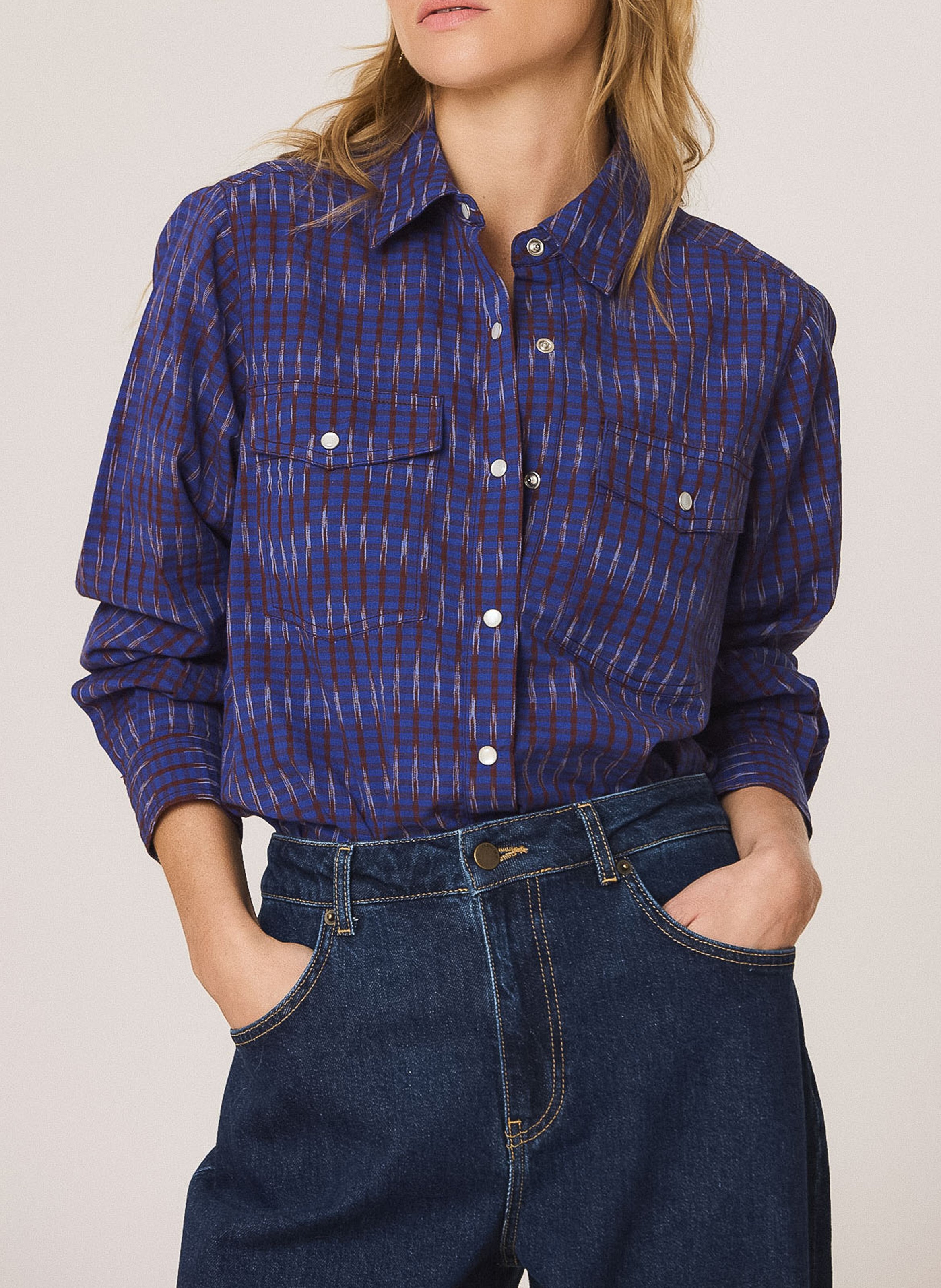 Chemise col classique en coton INDI & COLD Bleu