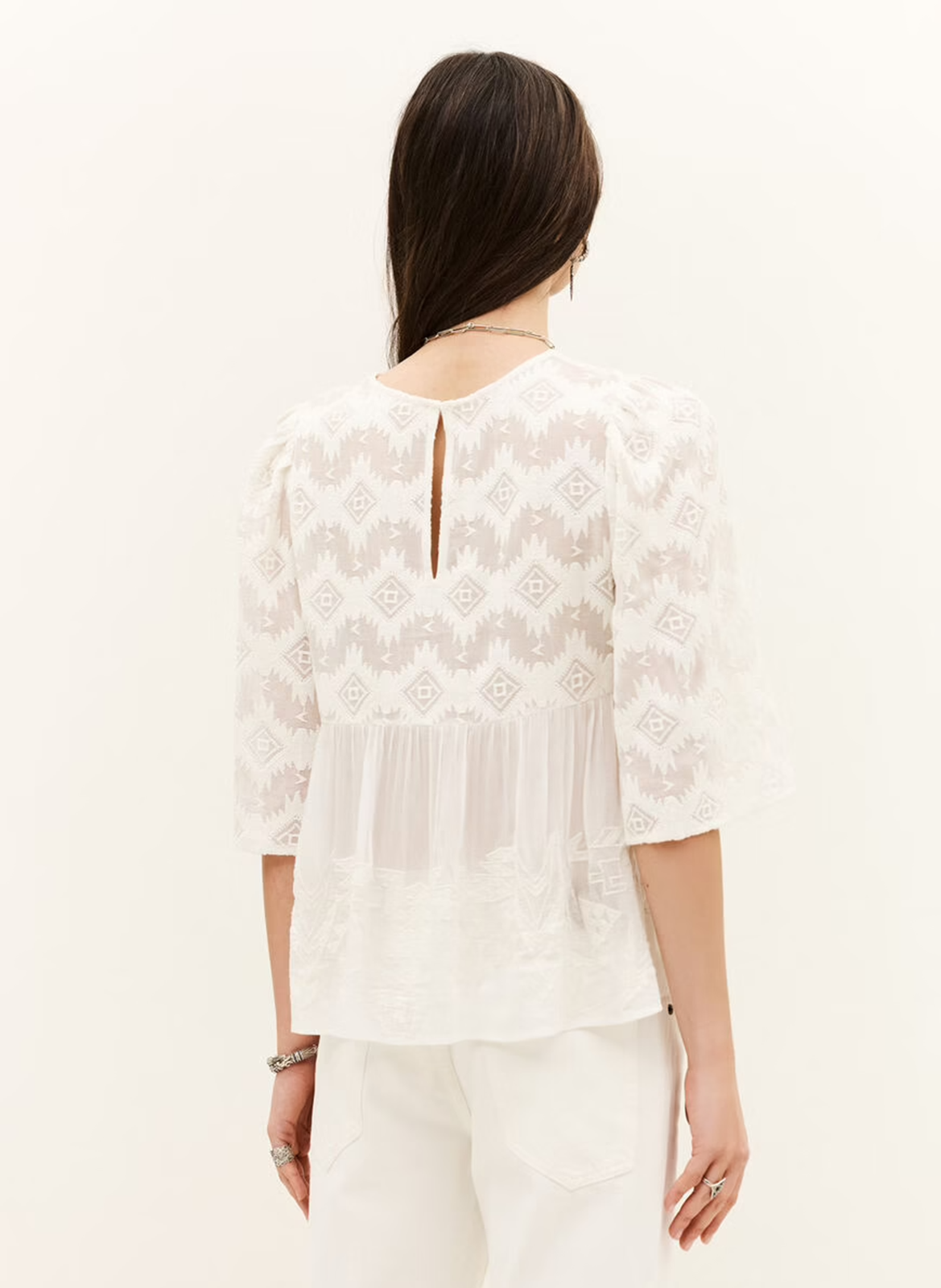 Top met 3/4 mouwen en kant BA&SH Beige