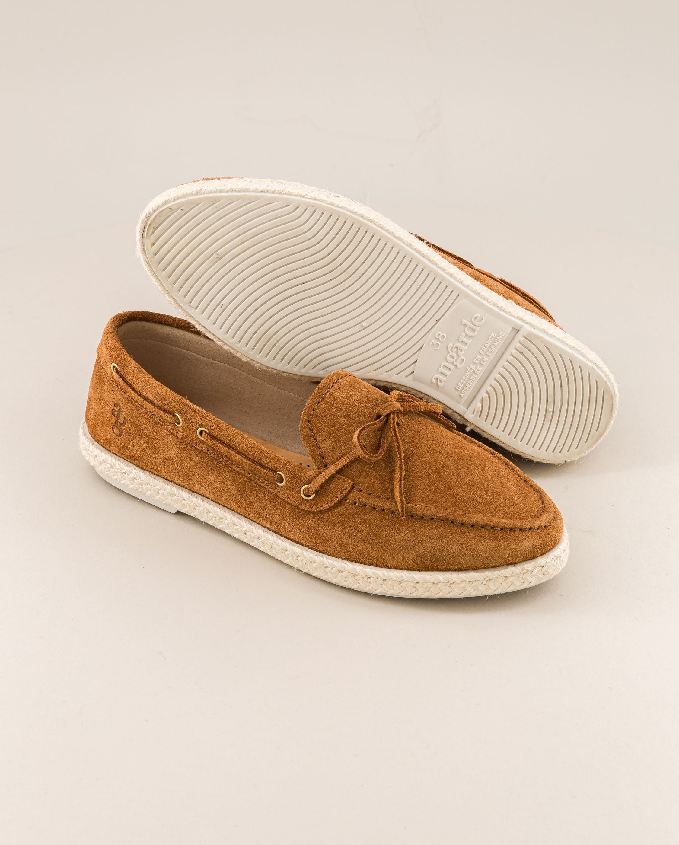 Women's boat shoe moccasin, camel leather ANGARDE Brown