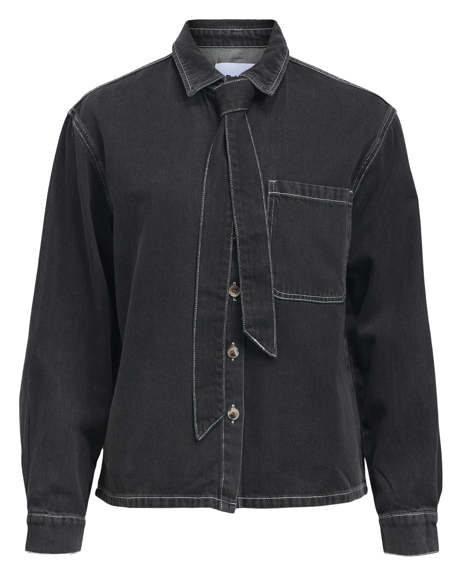 Denim shirt with tie OBJECT Black