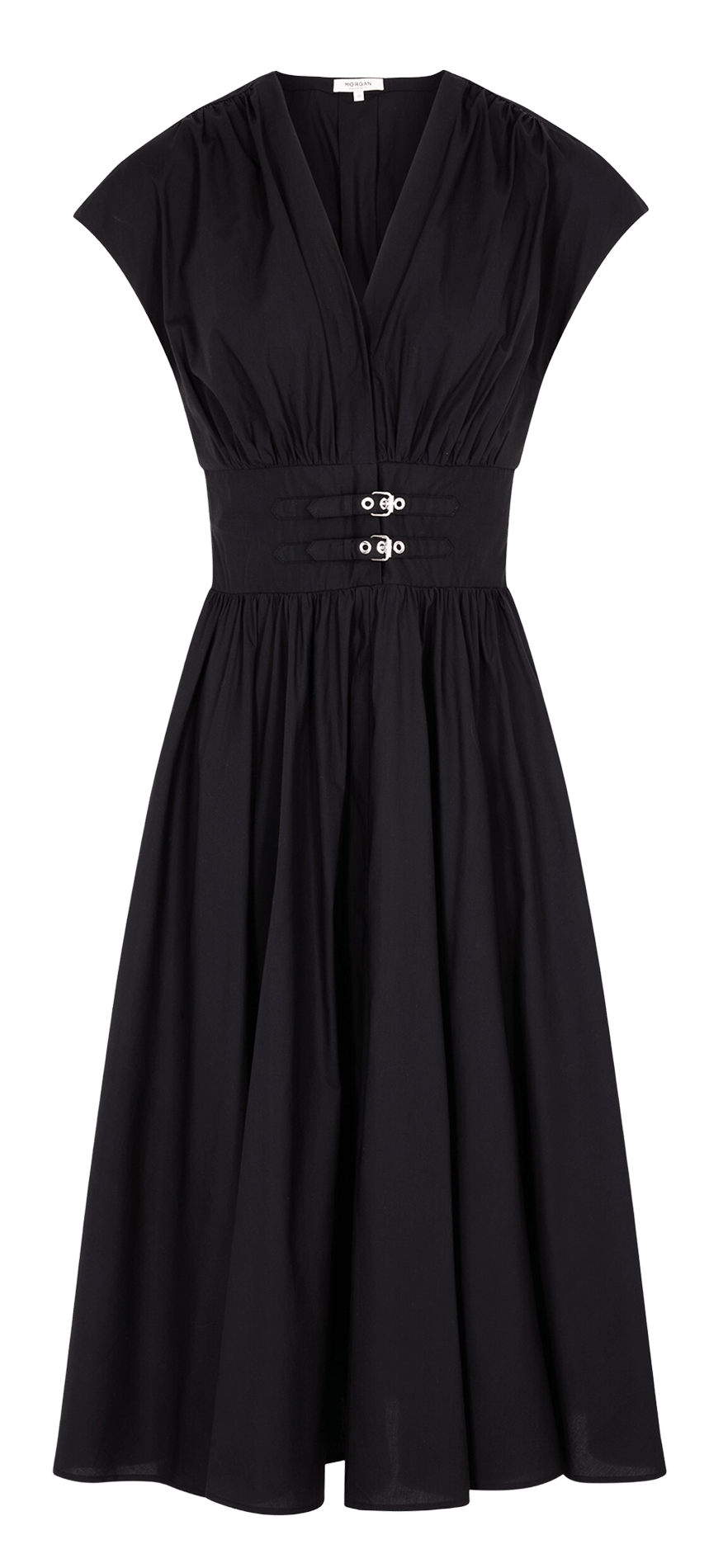 Midi jurk met V-hals en getailleerd silhouet MORGAN Zwart