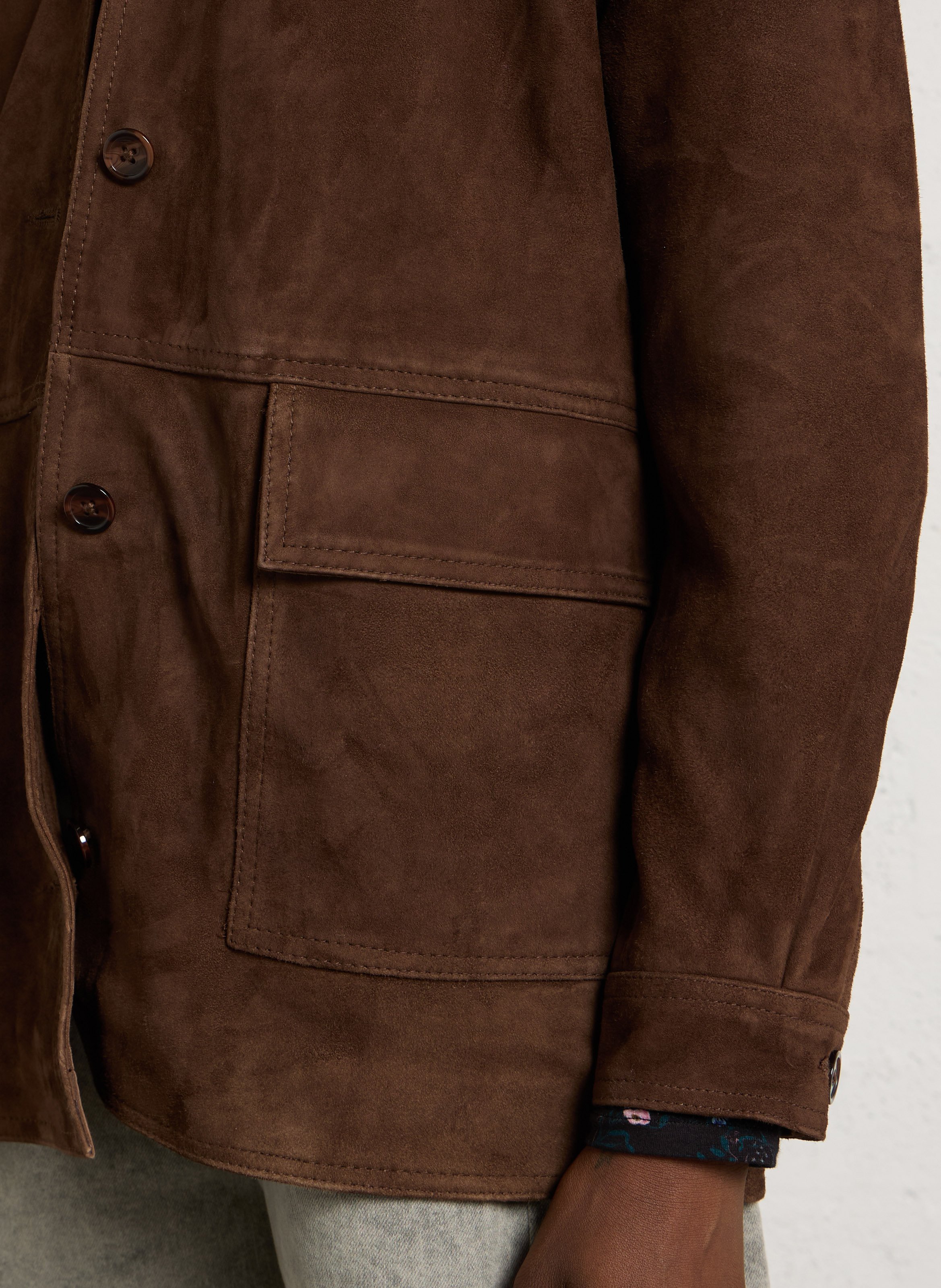 Leather jacket with classic collar DES PETITS HAUTS Brown