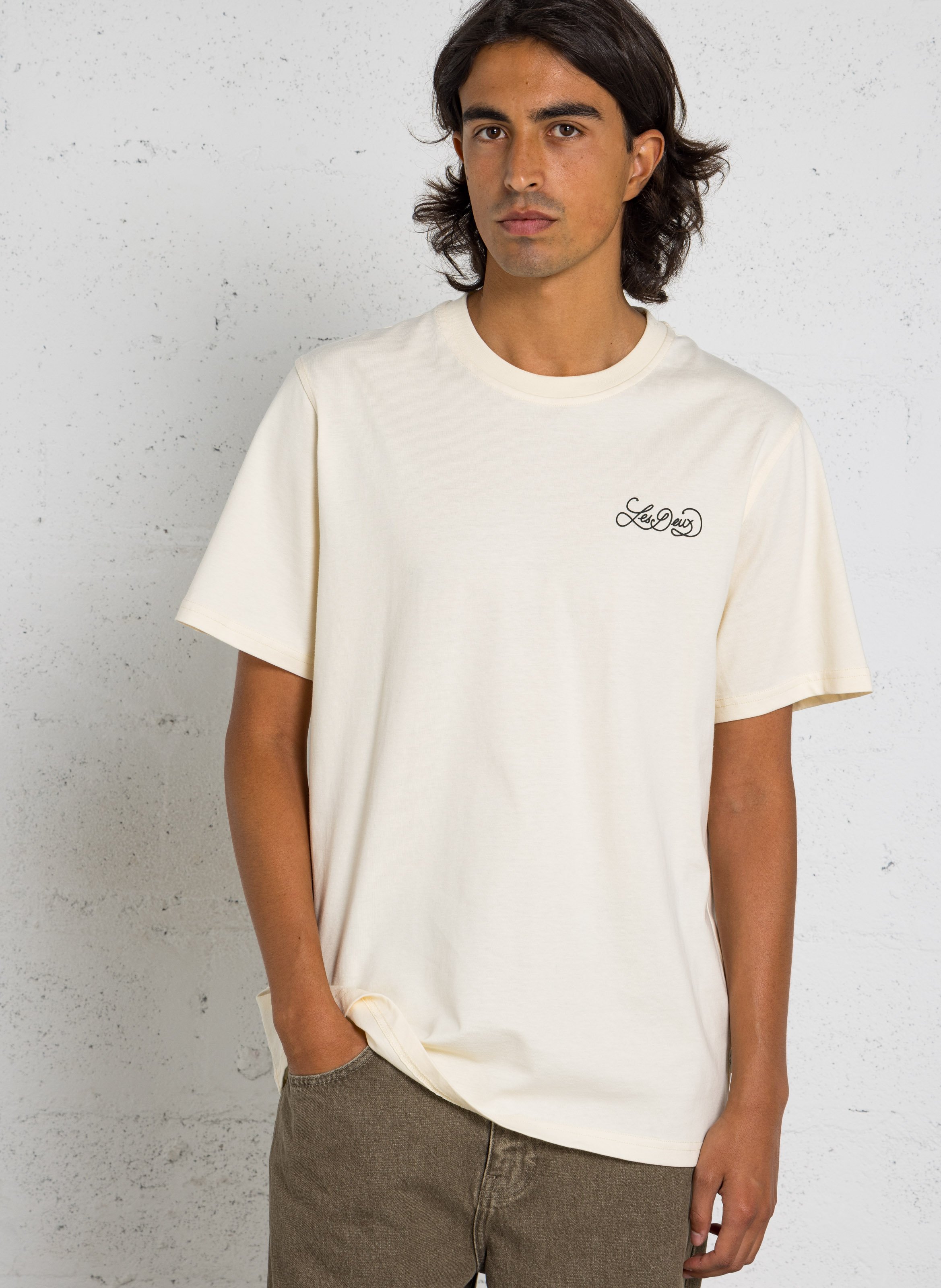 Tee-shirt droit col rond sérigraphié en coton bio LES DEUX Beige