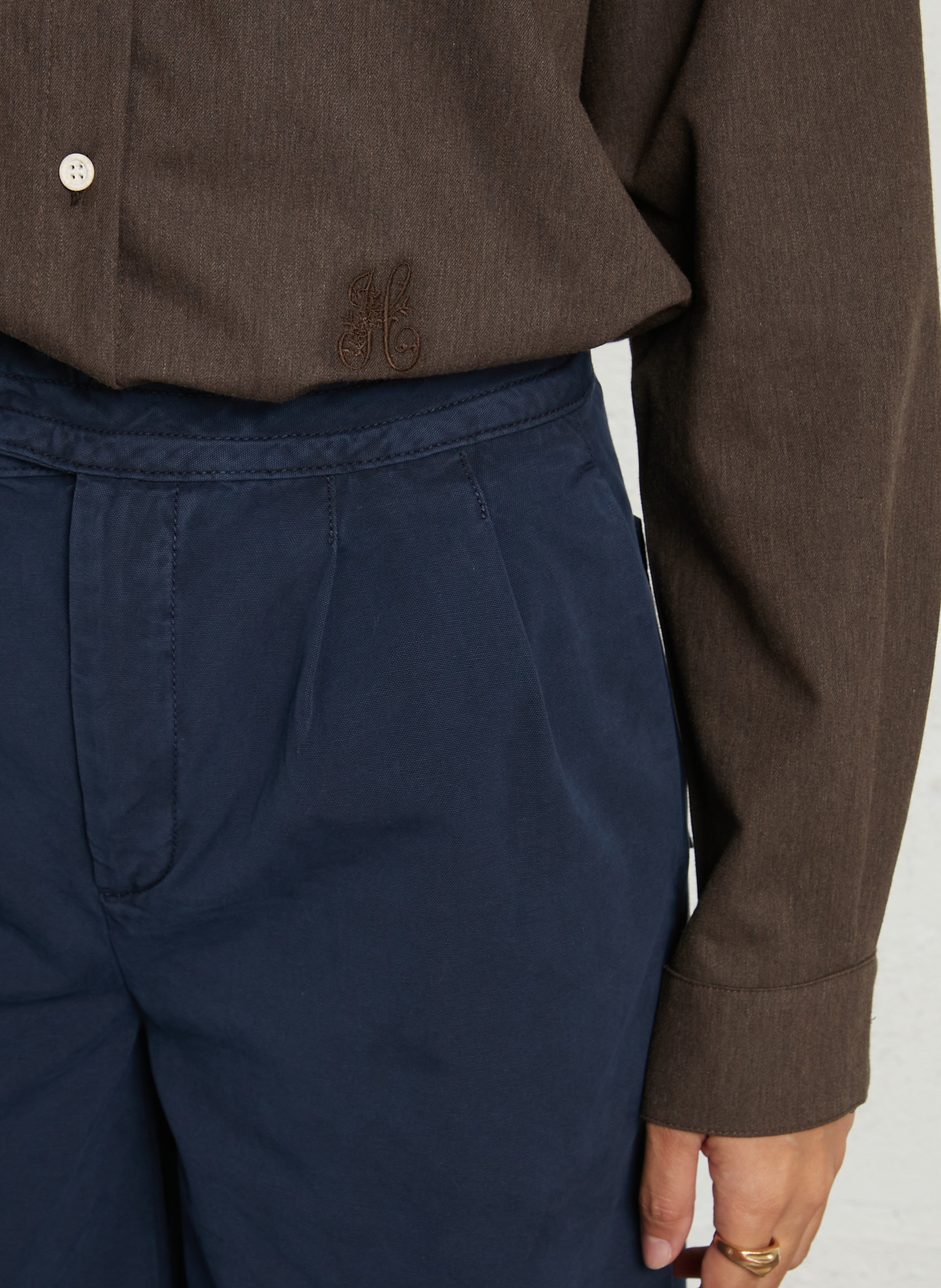 Loose-fitting high-neck cotton shirt HOD PARIS Brown