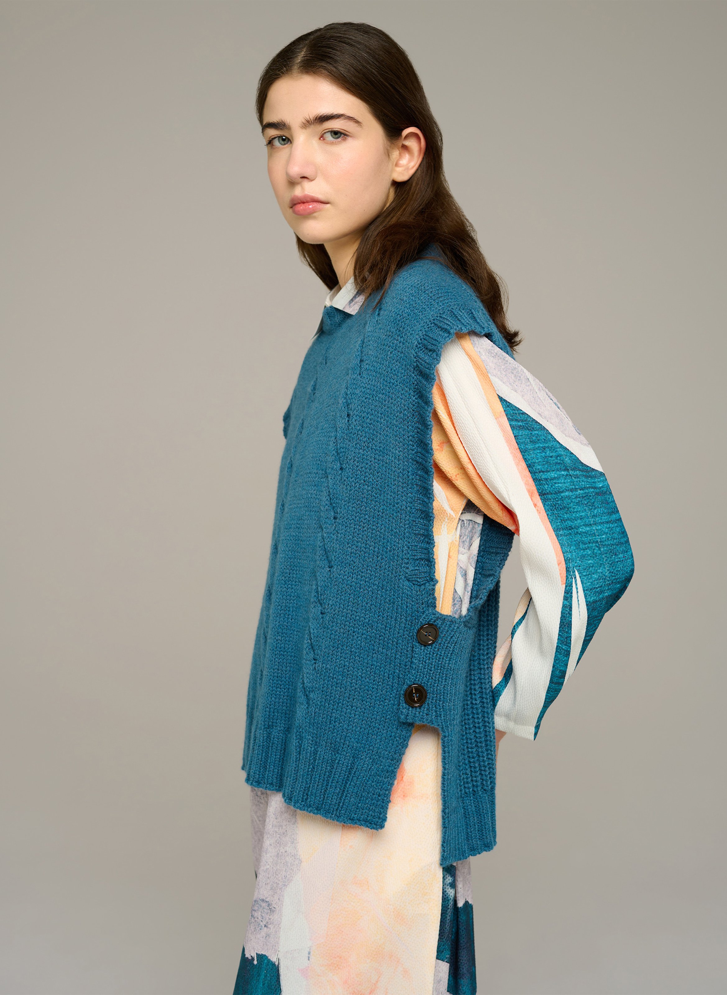 Pull col rond ample en laine mélangée COTELAC ACOTE Bleu