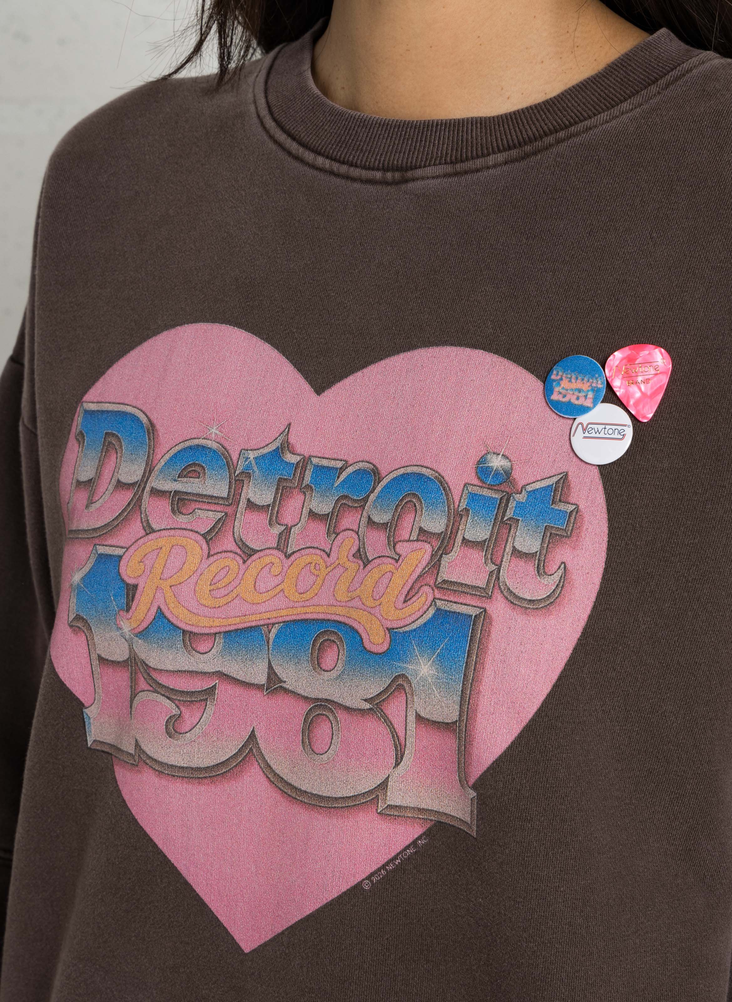 Sweat ample col rond sérigraphié en coton mélangé NEWTONE Marron