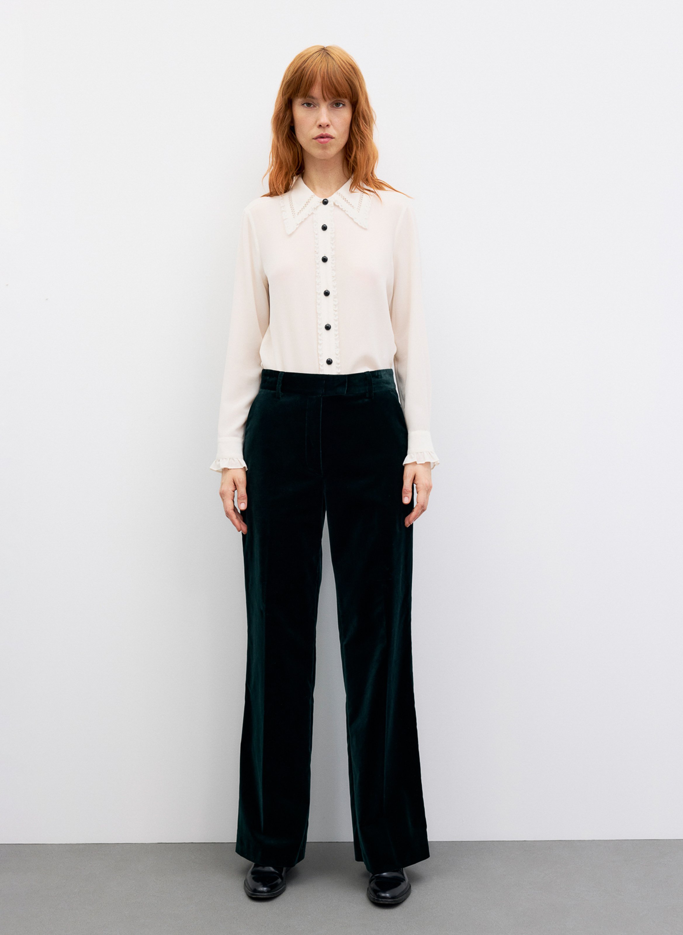 Wide-leg velvet tailored trousers | Green GERARD DAREL Women