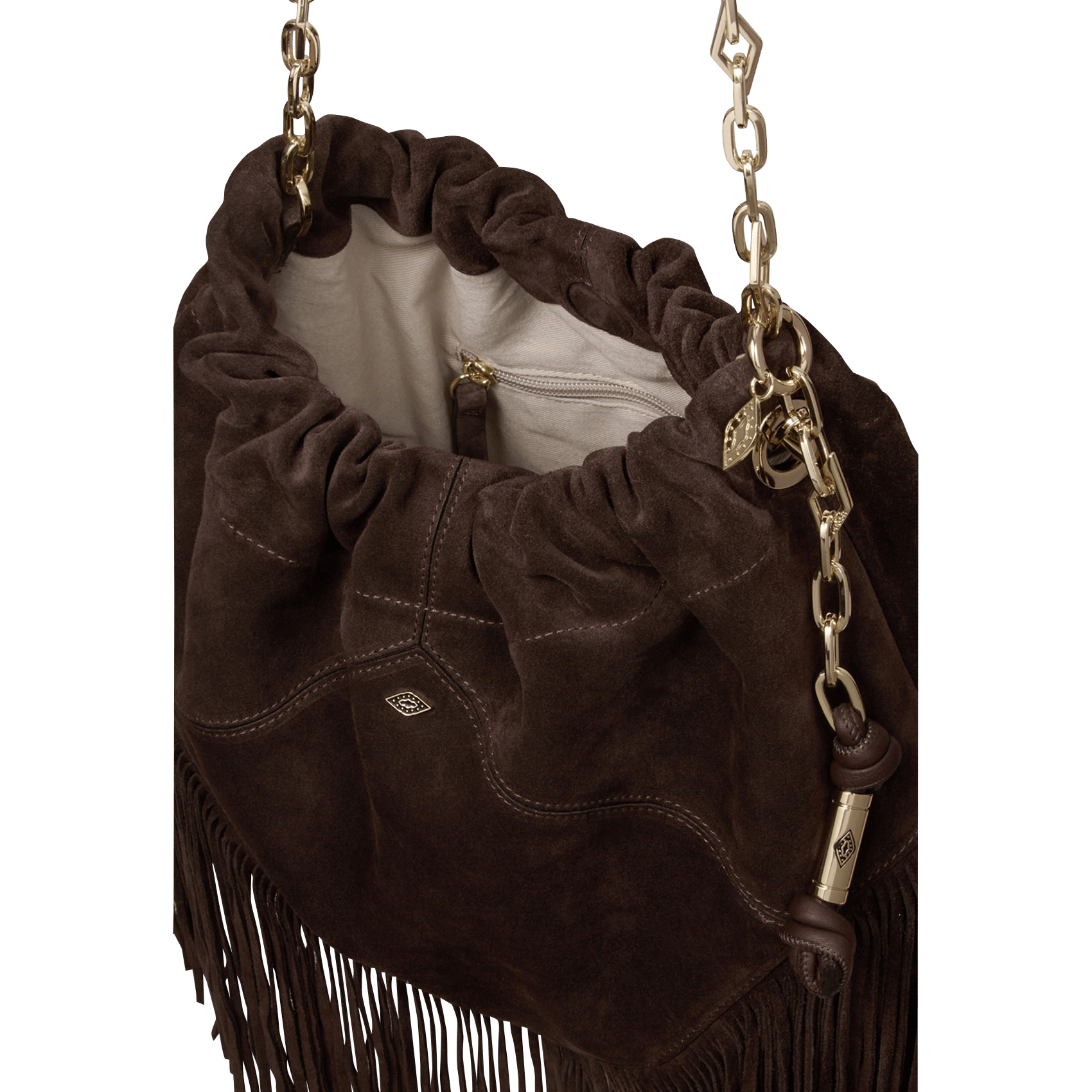 Sac porté épaule à franges en cuir BA&SH Marron