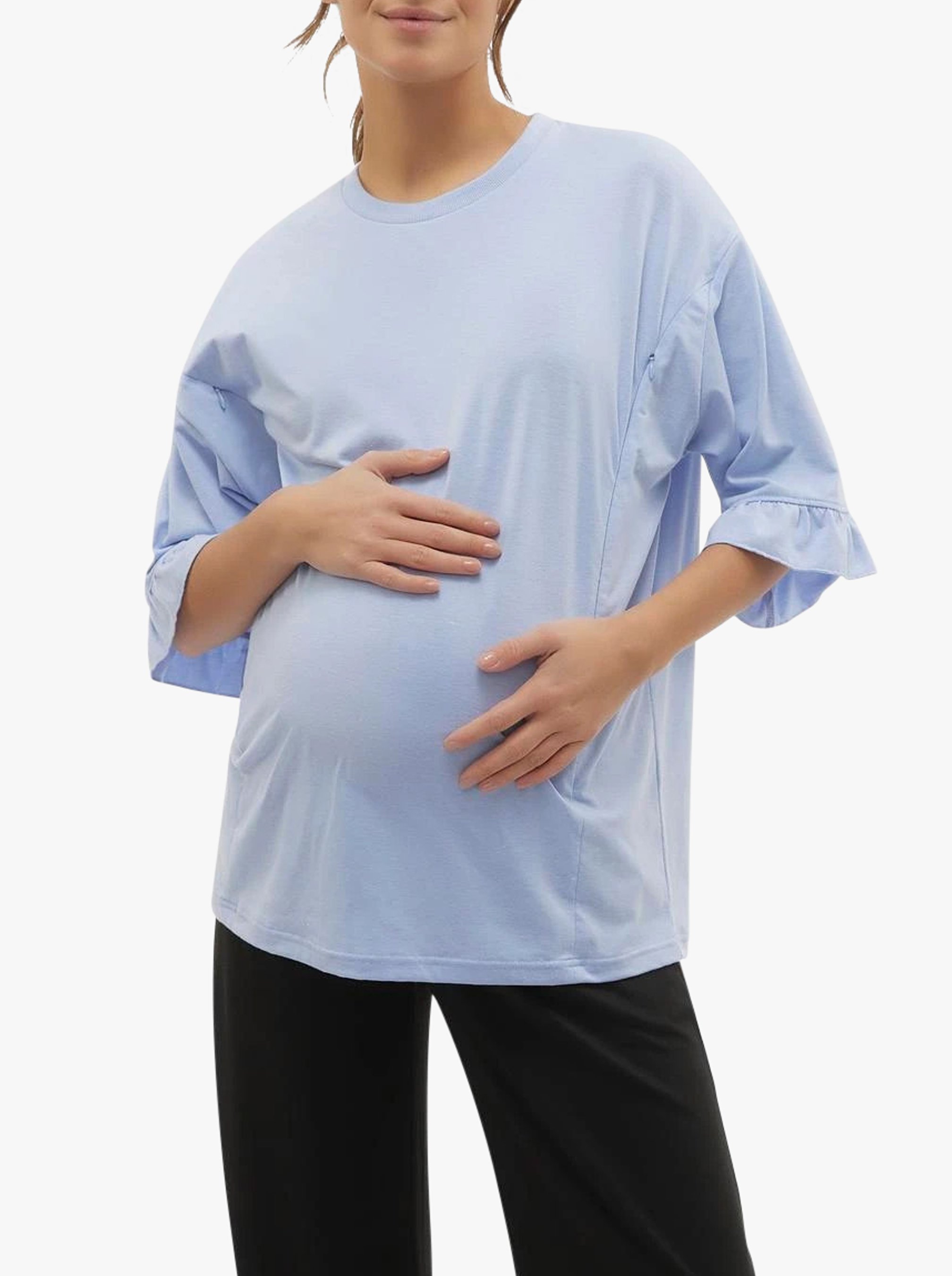 Tee-shirt droit col rond en fibres recyclées mélangées MAMALICIOUS Bleu