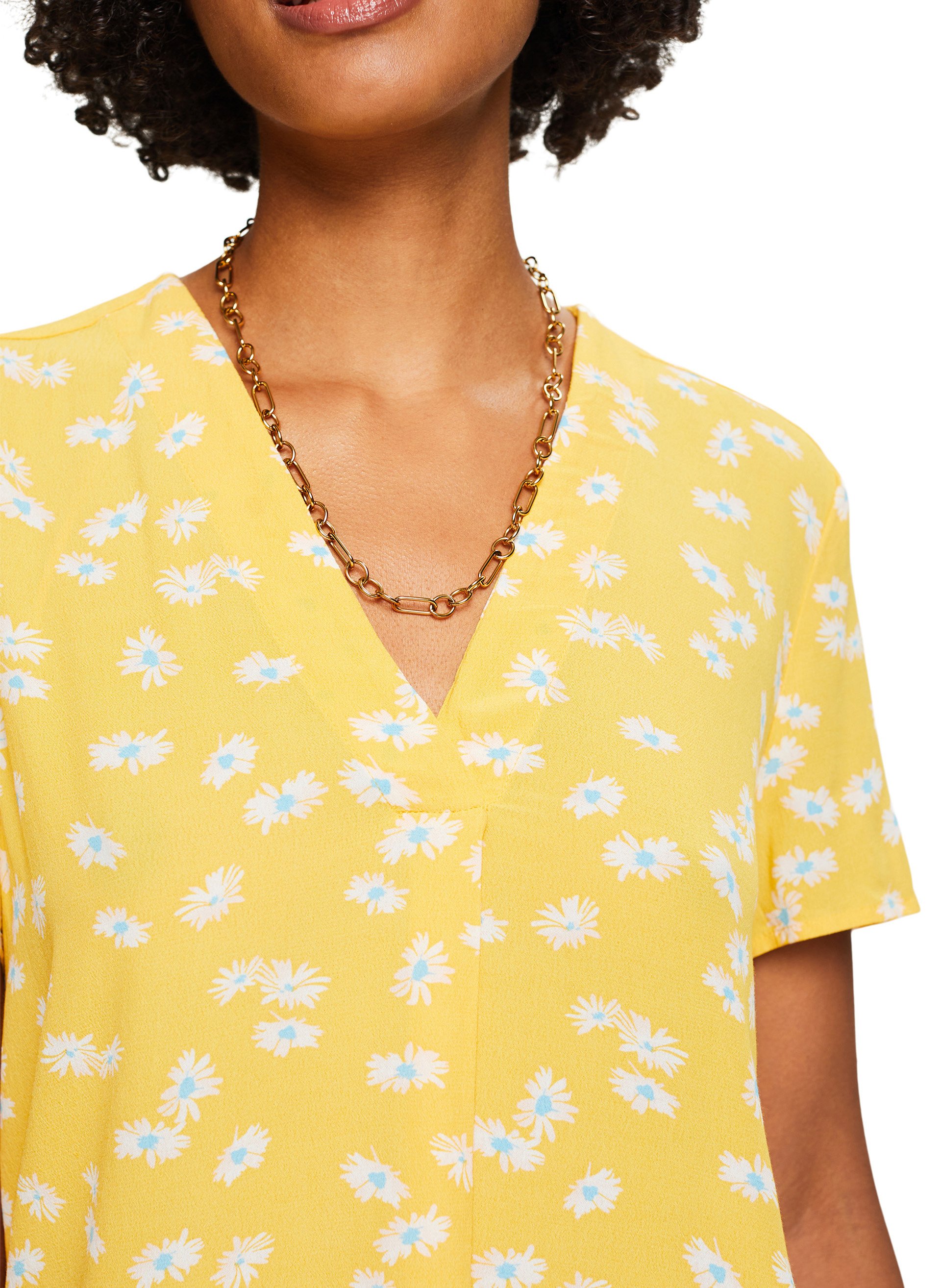 Soepelvallende blouse met V-hals en print Geel
