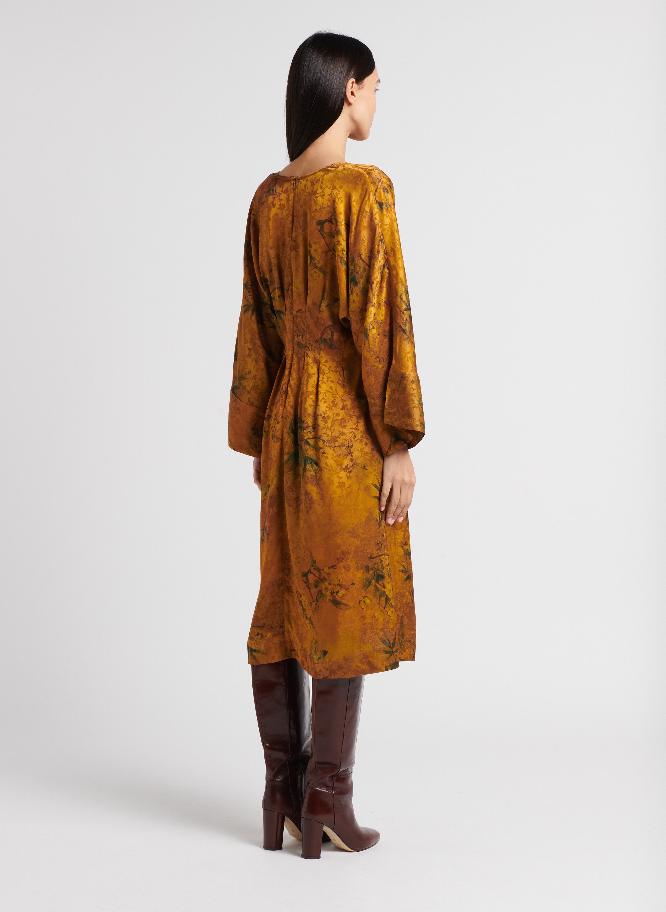 Midi dress with long sleeves printed MOMONI Yellow