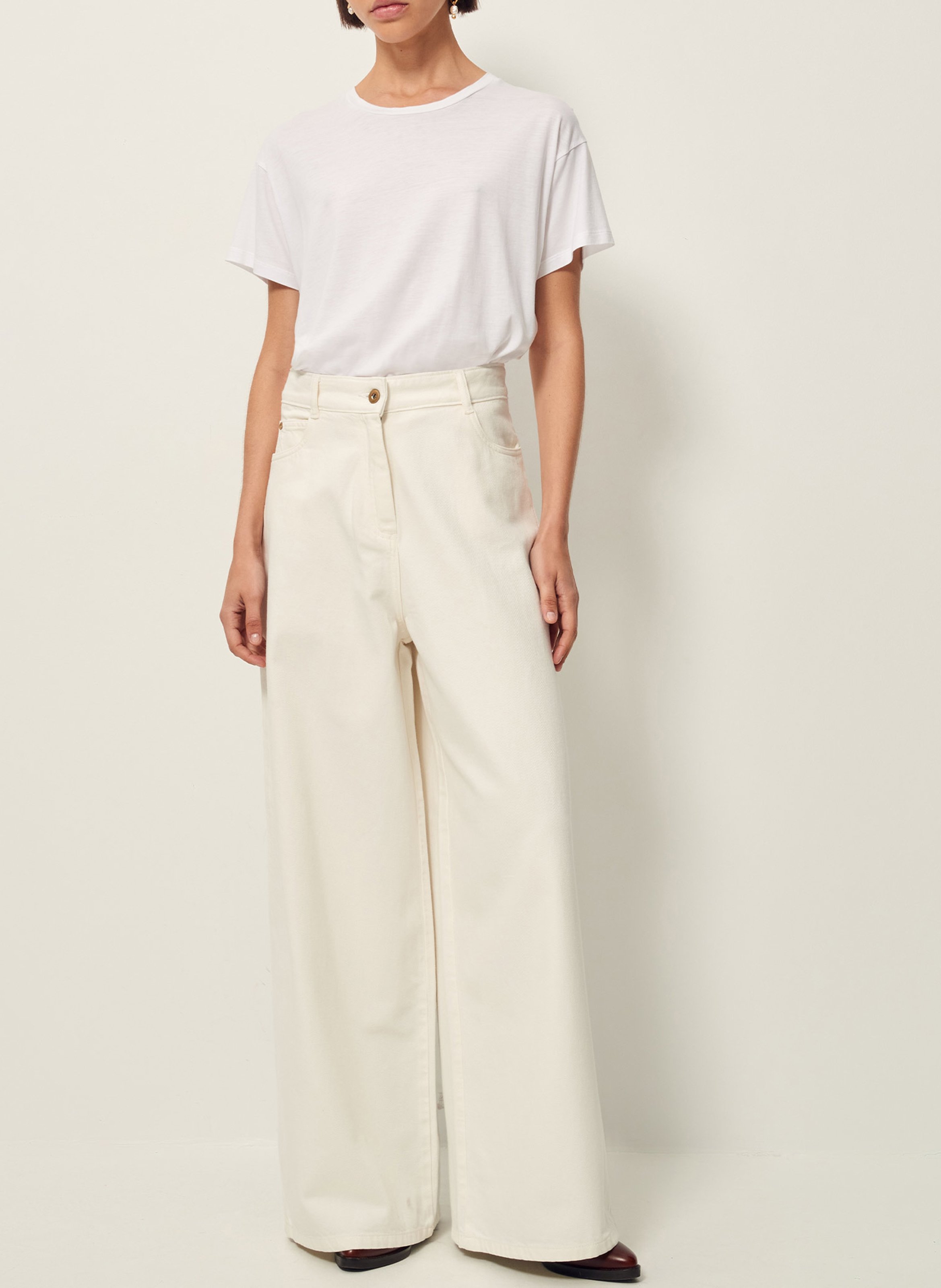Jean large taille haute en coton SESSUN Blanc