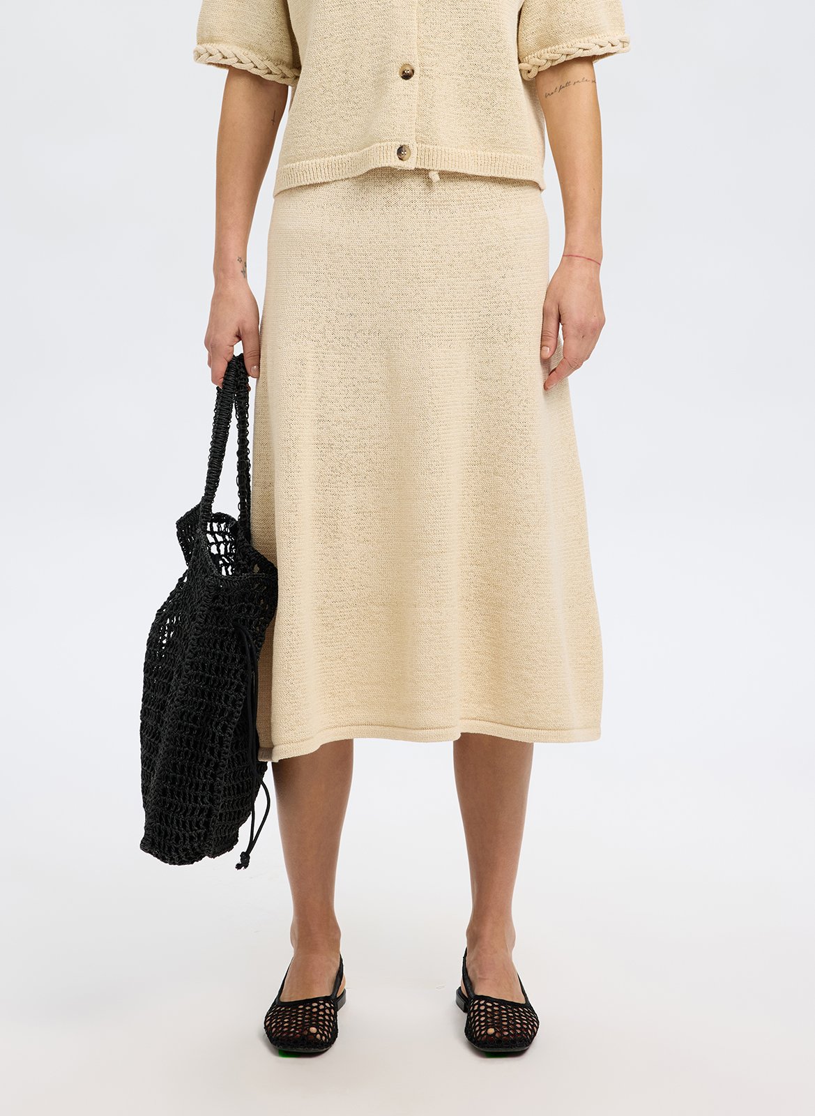 Organic cotton-blend midi skirt SELECTED Beige