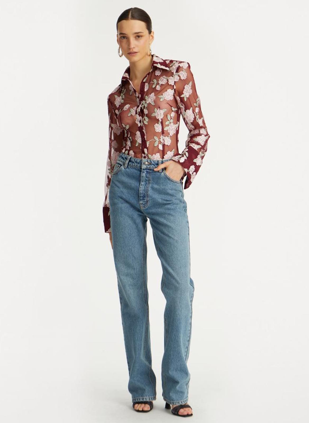 Chemise col classique brodée ROTATE Brown