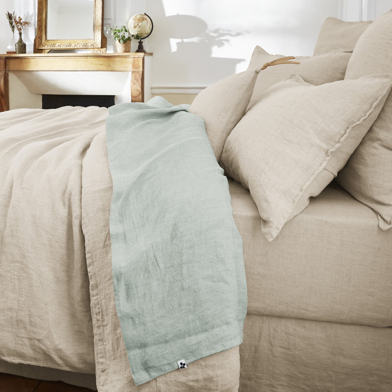 Flat sheet "soline" in washed linen, all sizes L'EFFET PAPILLON Blue