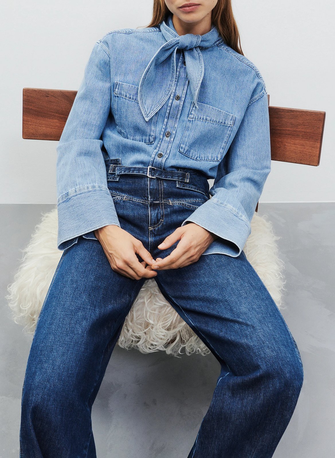 Straight cotton-blend pants CLOSED Blue