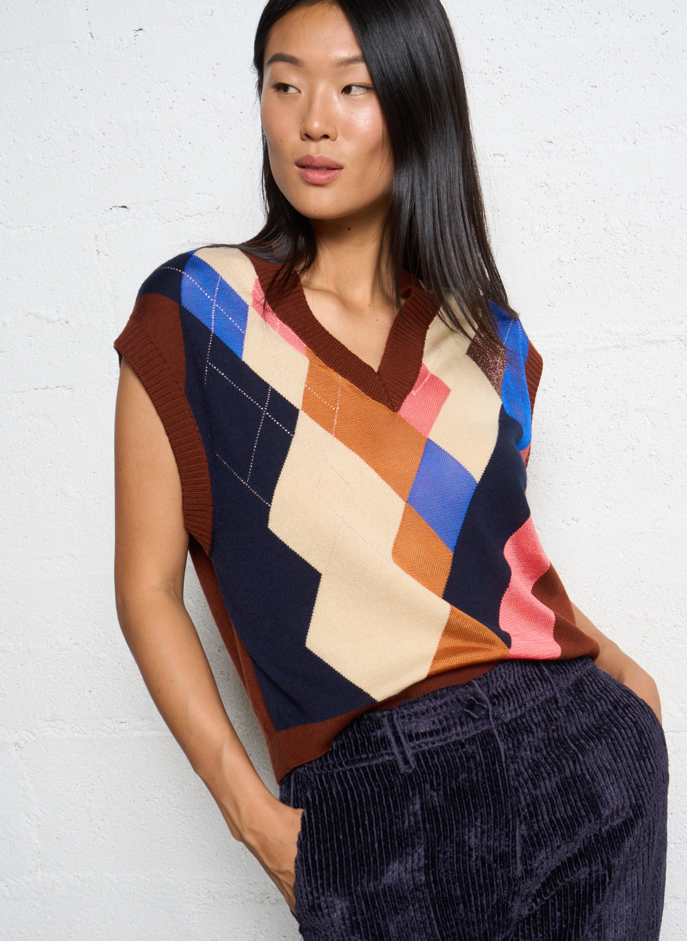 Top col v en laine mélangée MOMONI Jaune