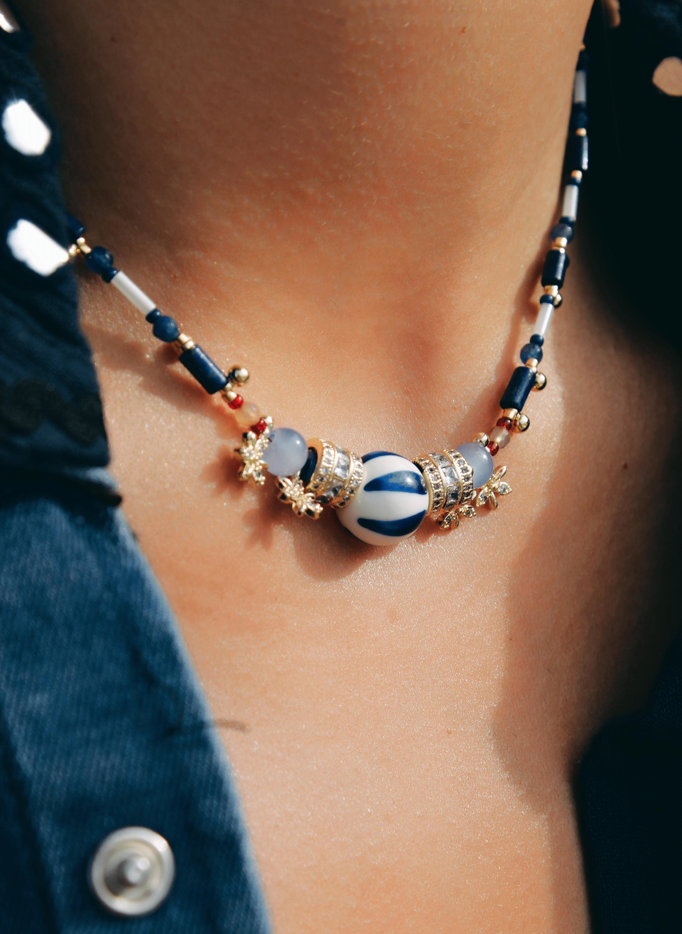 Necklace with beads and tassels HIPANEMA Blue