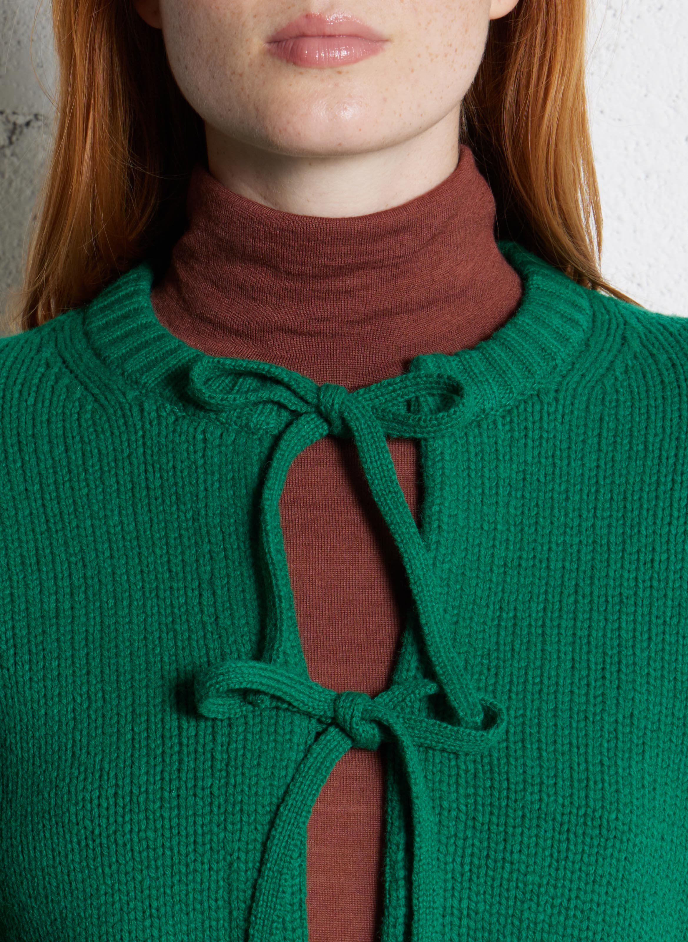 Gilet col rond en laine THE TINY BIG SISTER Vert