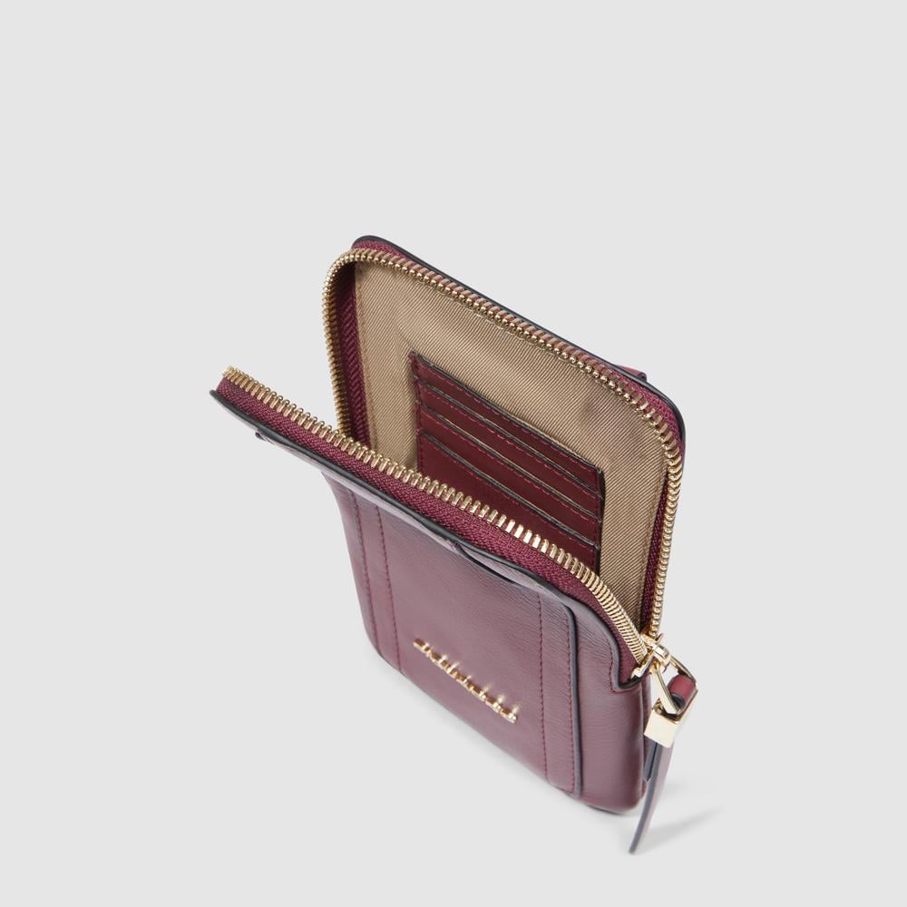 Leather phone crossbody pouch with credit card holder and RFID protection PIQUADRO Red