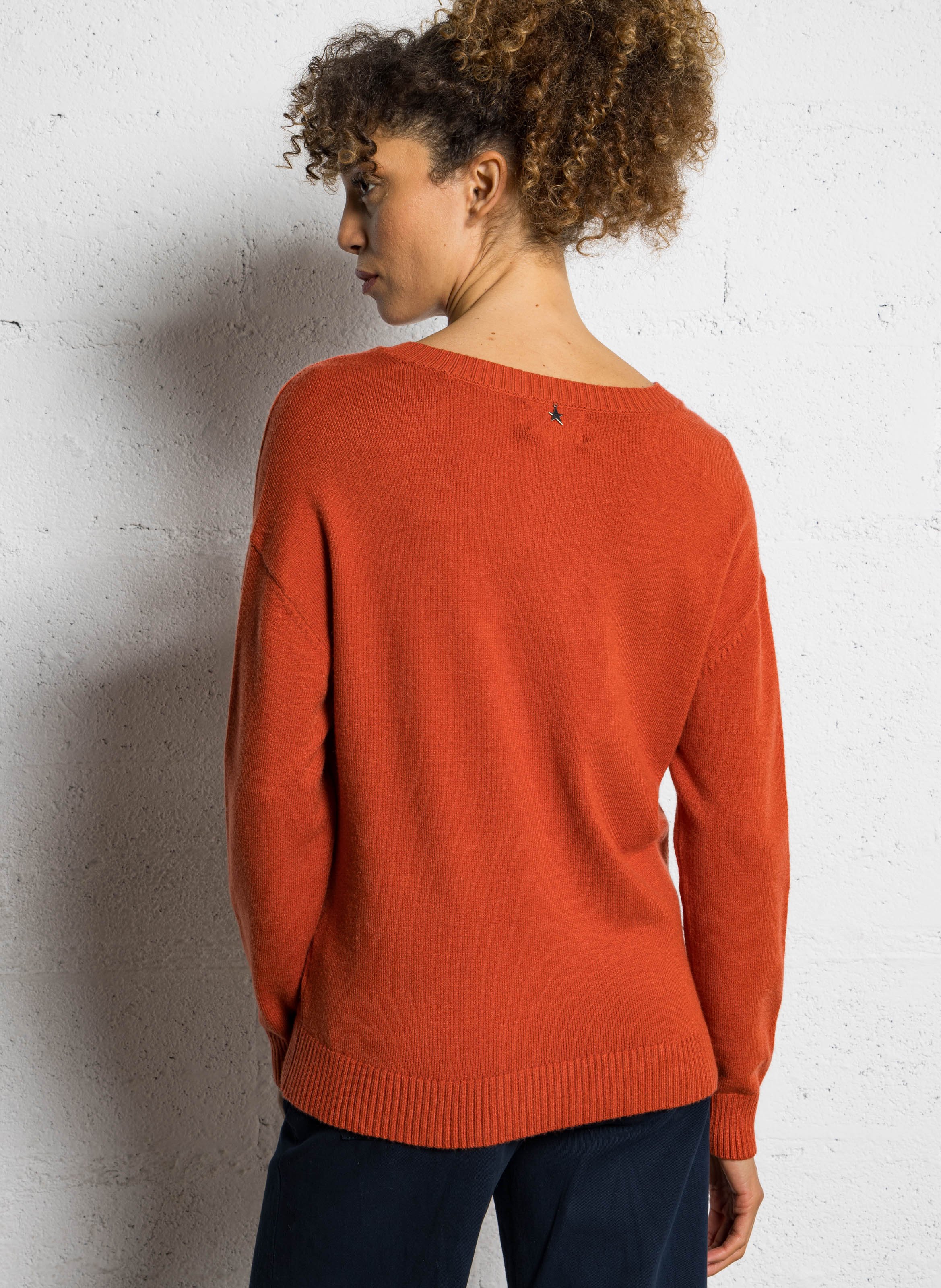V-neck oversized knitted sweater SUD EXPRESS Red