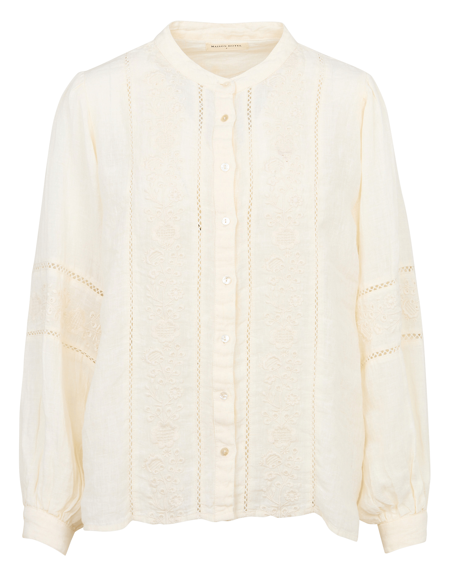 Rechte blouse met ronde hals en borduursel MAISON HOTEL Beige