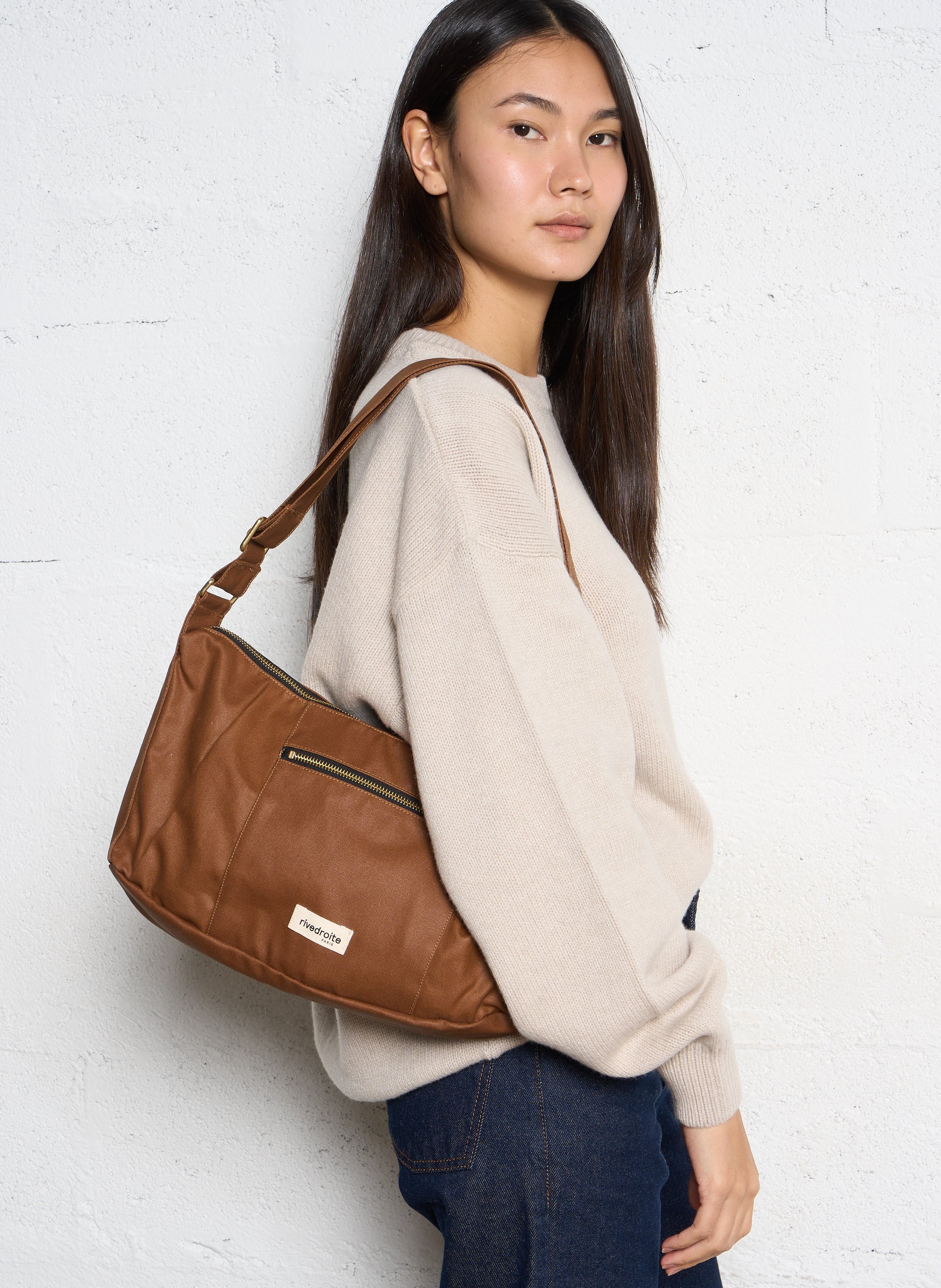 Plain shoulder zippered bag RIVEDROITE PARIS Brown