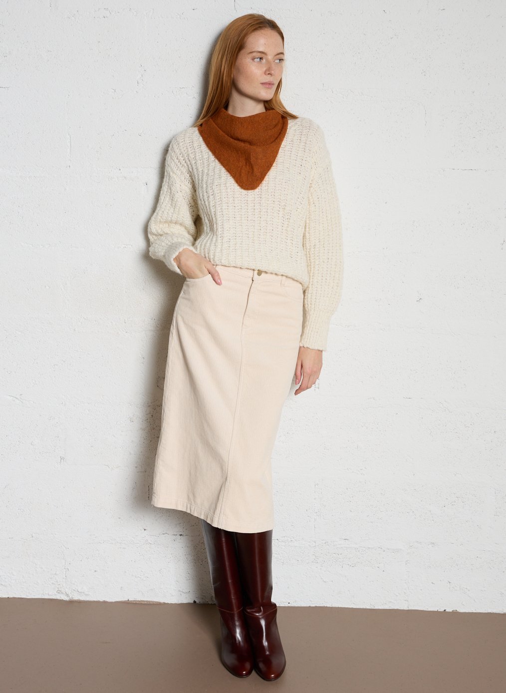 Pull oversize col rond en maille MAISON 123 Blanc