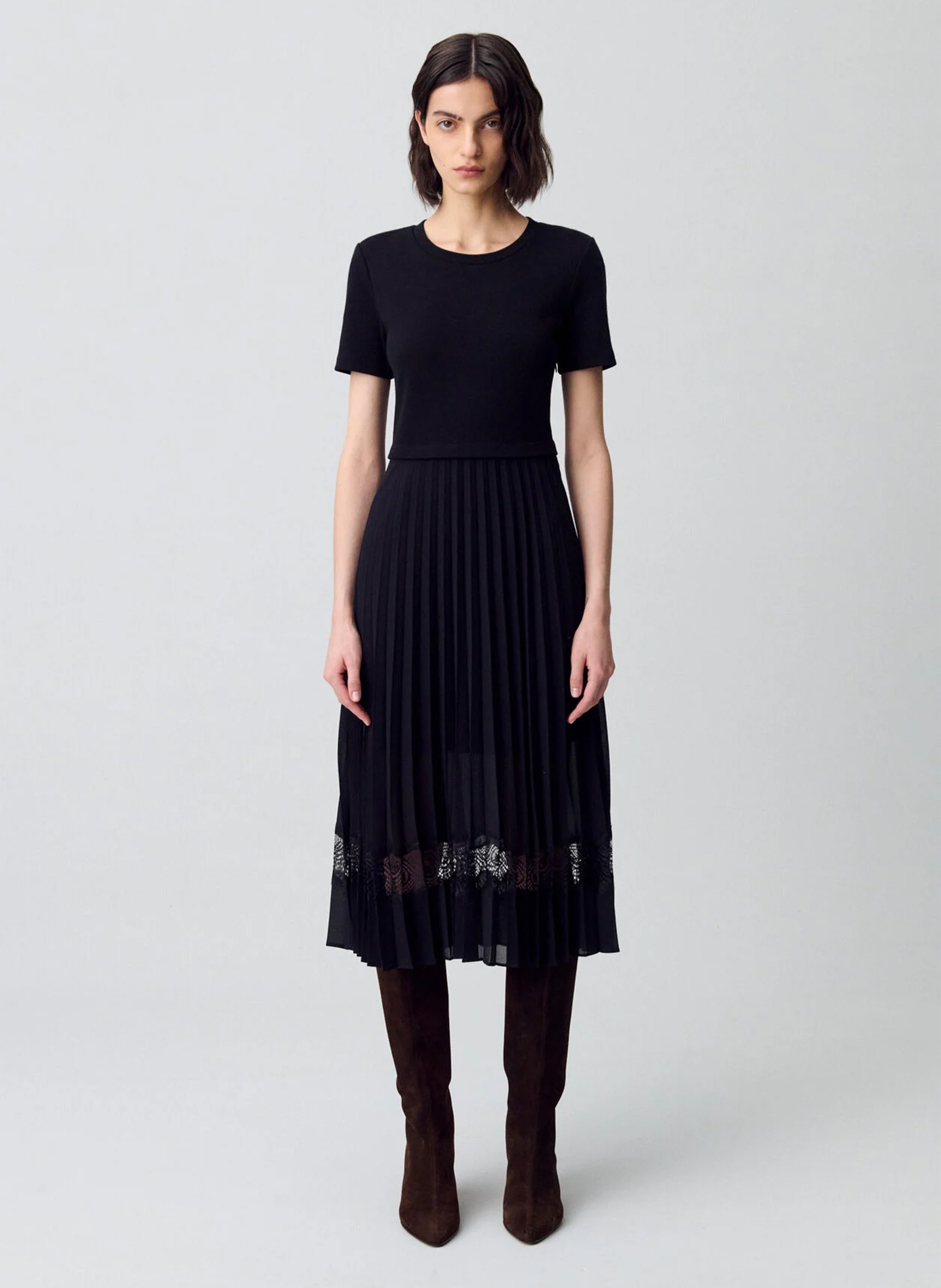 Dual-fabric midi dress CLAUDIE PIERLOT Black