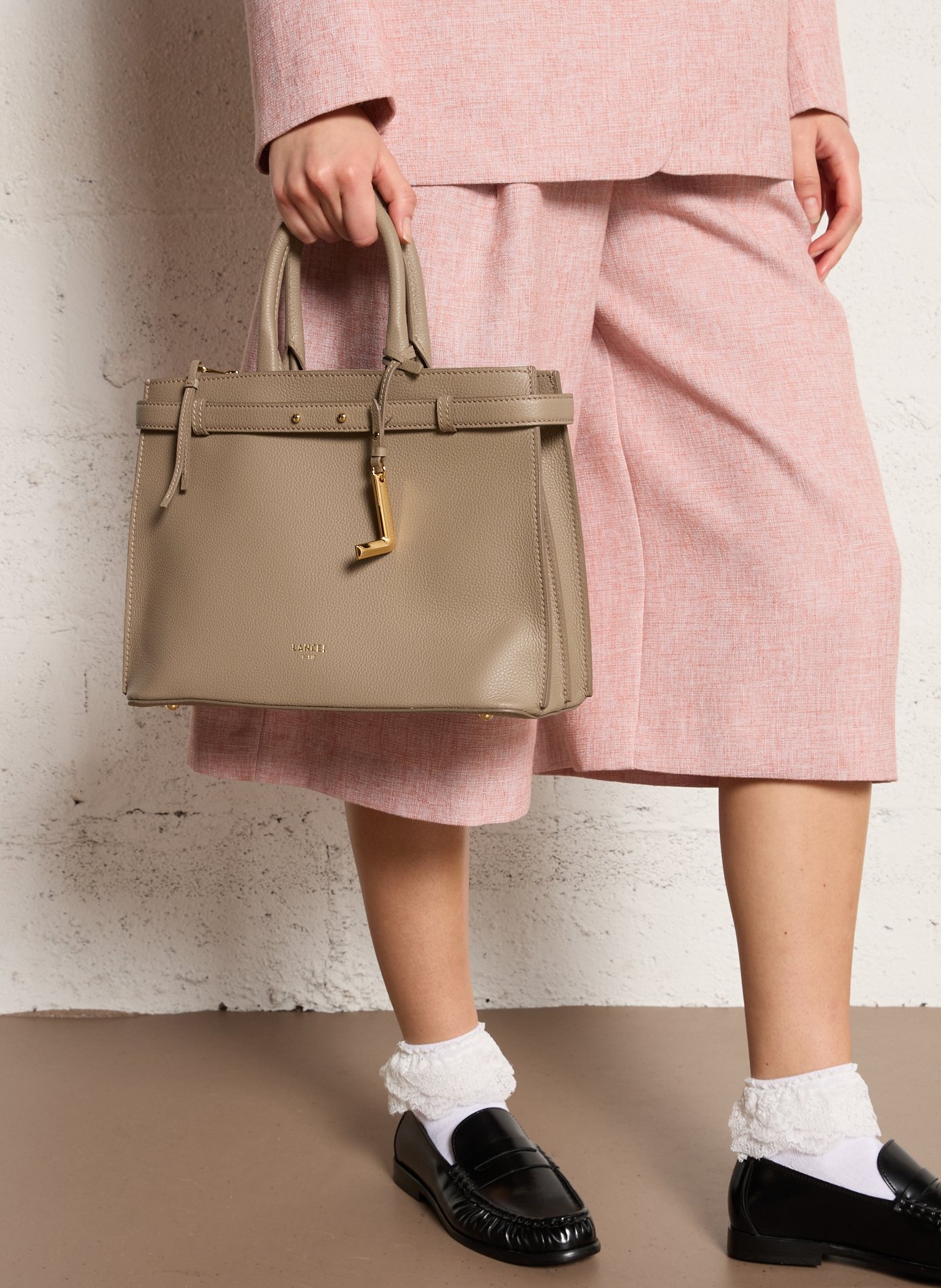 Leren clutch LANCEL Beige