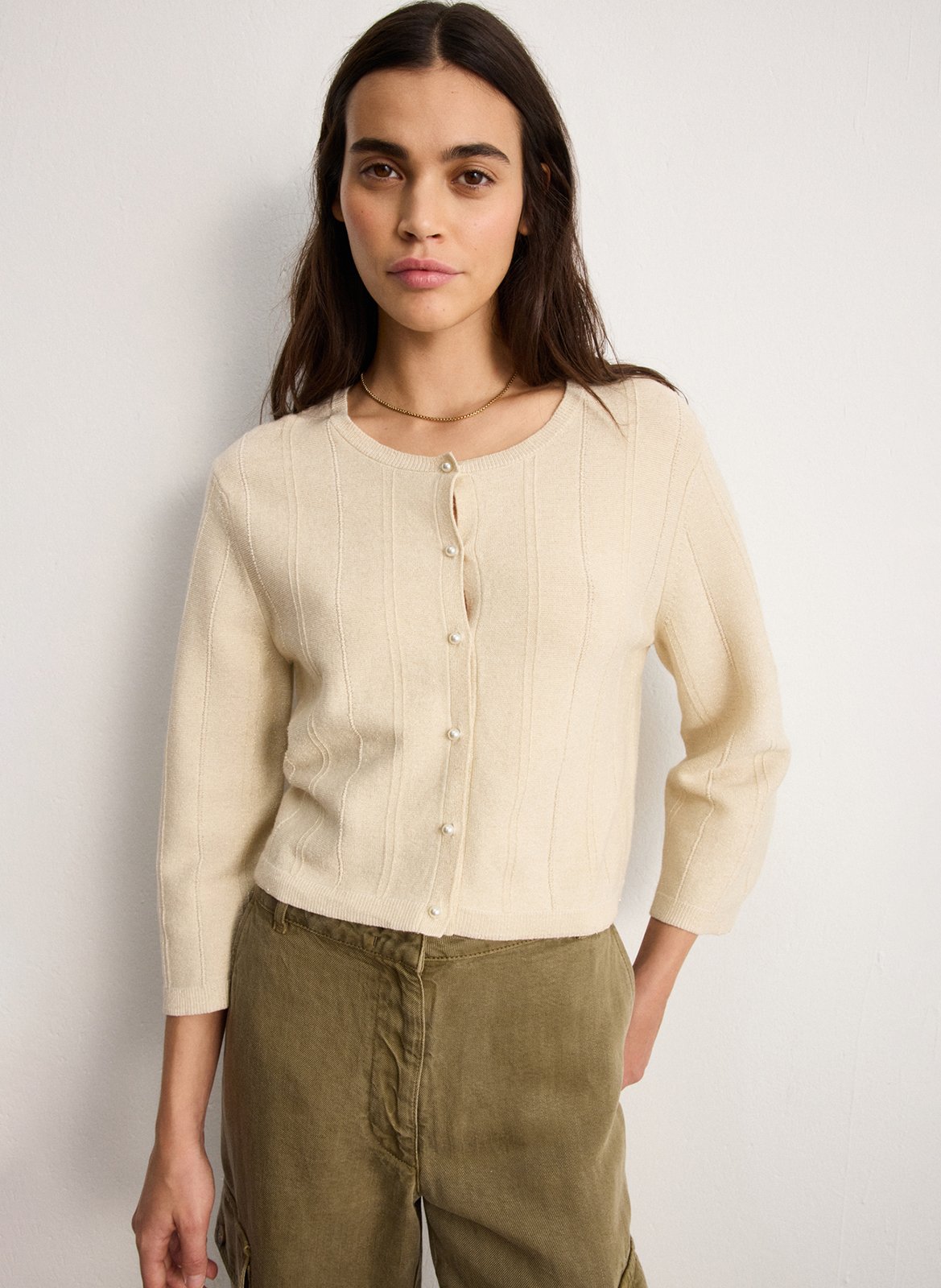 Strickjacke aus Baumwoll-Mix mit Rundhalsausschnitt PABLO Golden