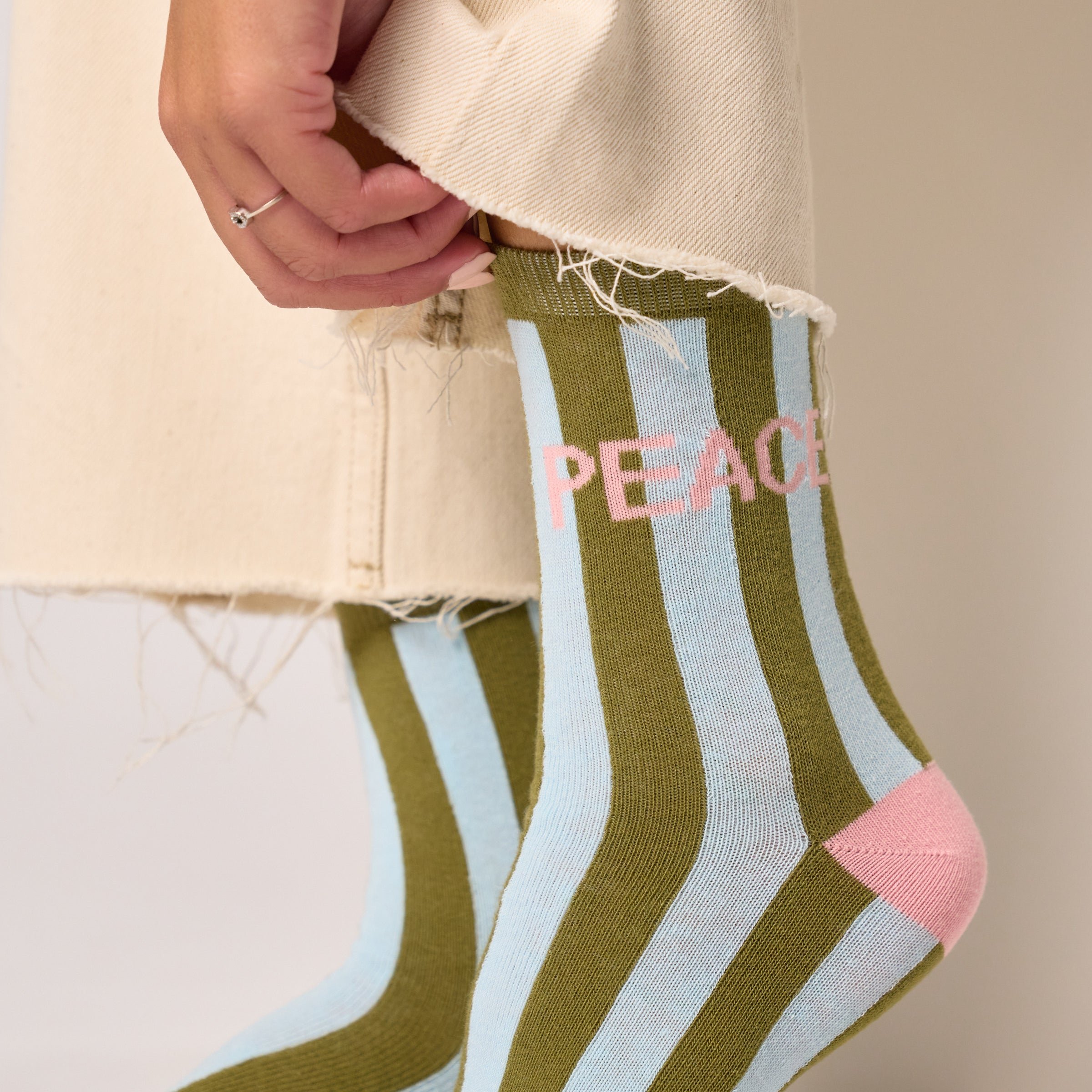 Combed cotton striped socks Khaki