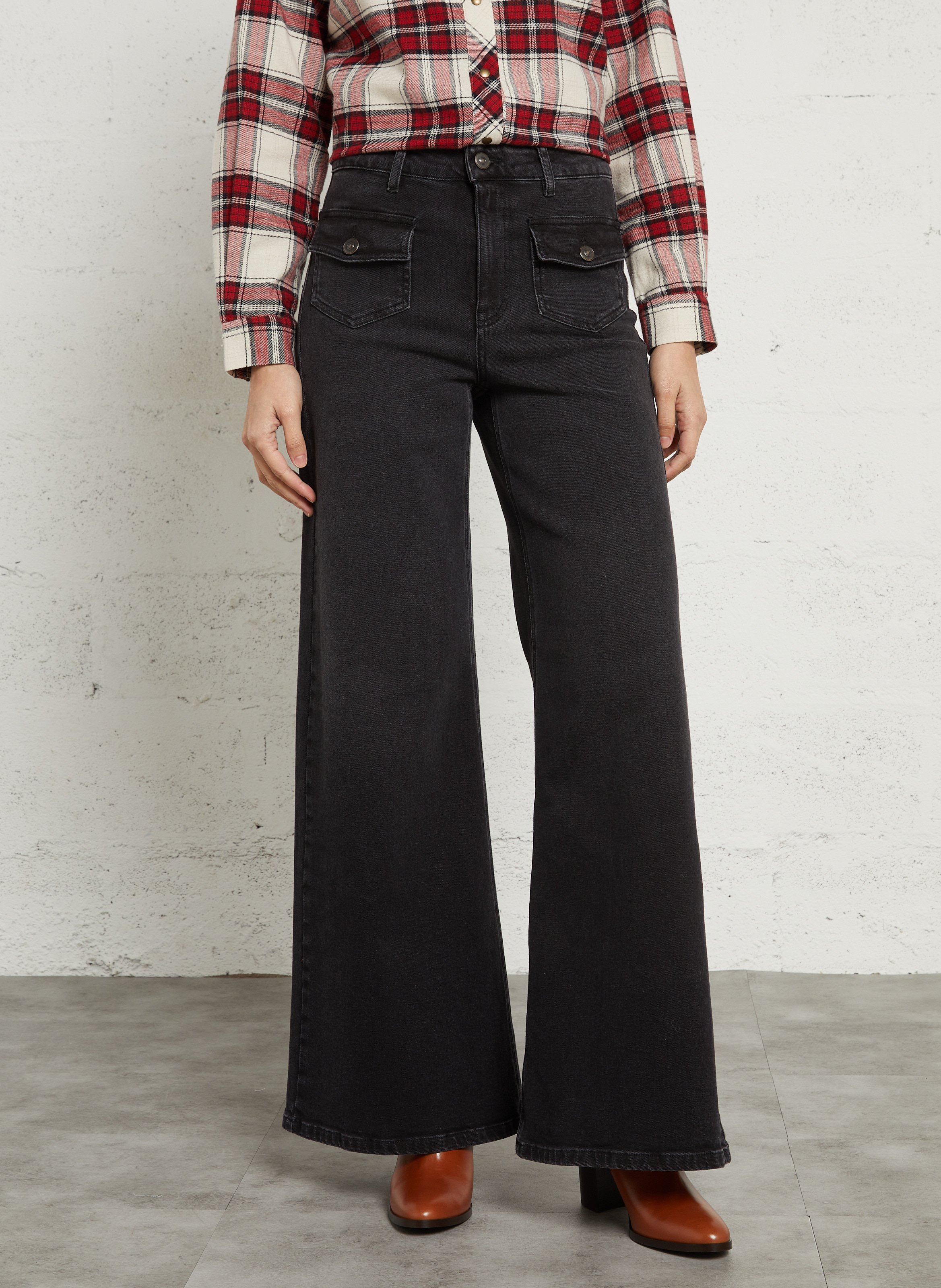 Hohe Taille Wide Leg Jeans mit Taschen MAISON 123 Schwarz