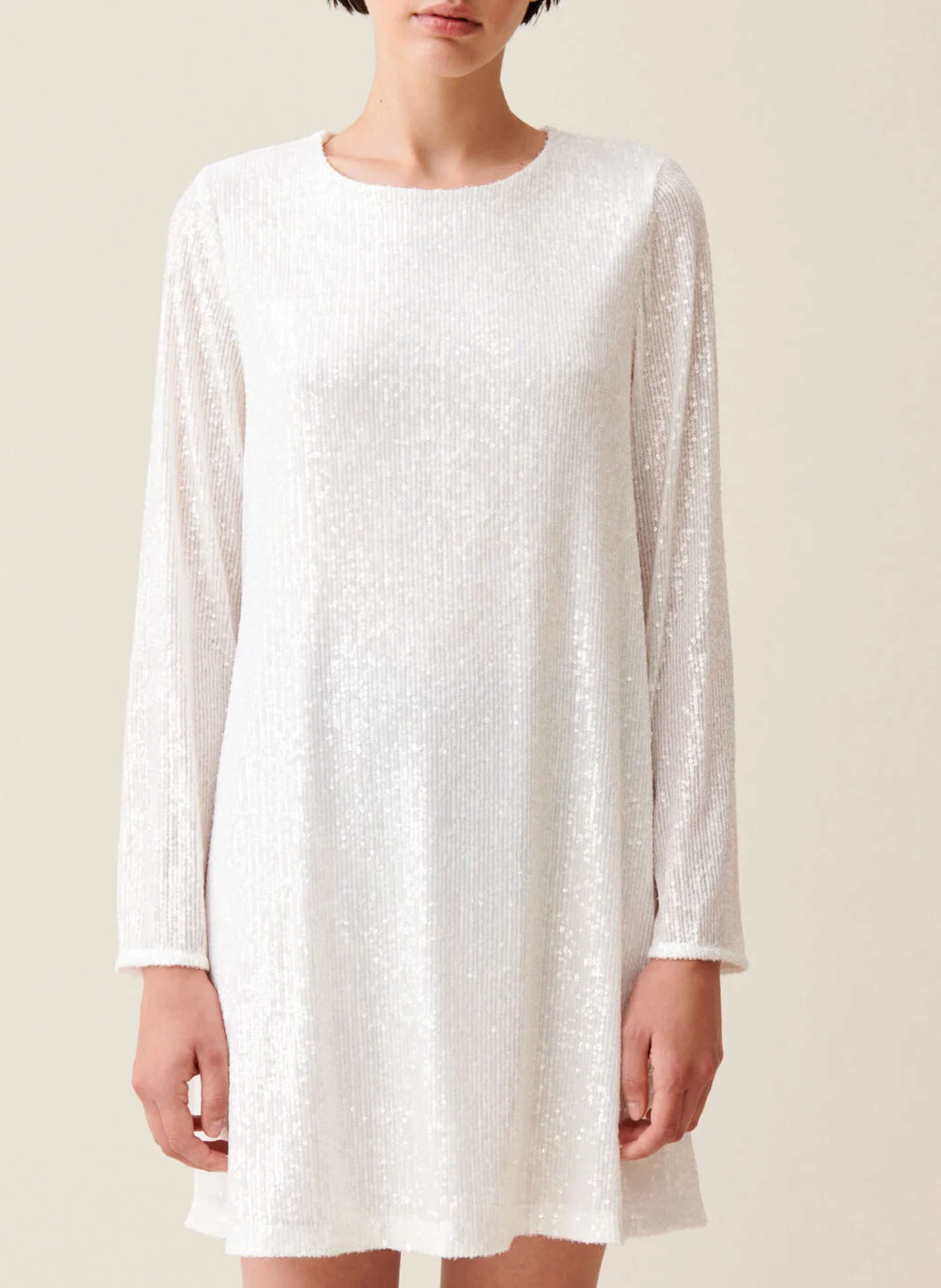 Short sequined round-neck dress CLAUDIE PIERLOT Beige