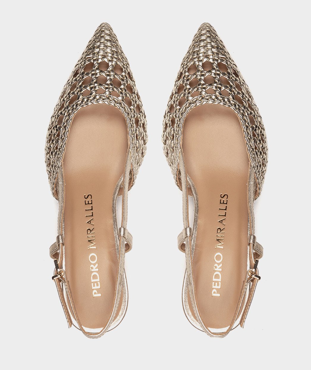 Metallic woven pointed-toe pumps. PEDRO MIRALLES Golden