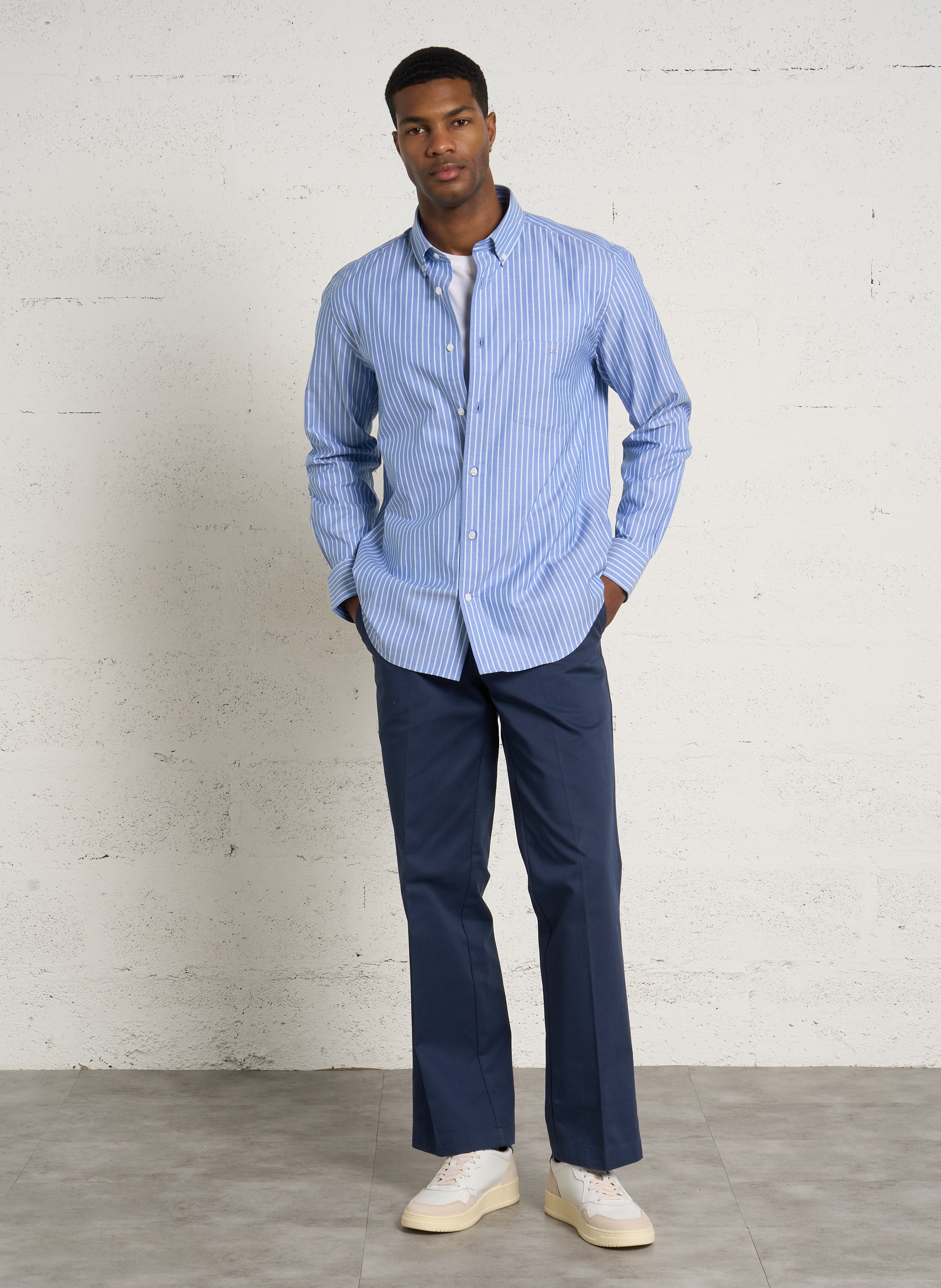 Oversize-Baumwollbluse mit klassischem Kragen und Streifen EDEN PARK Blau