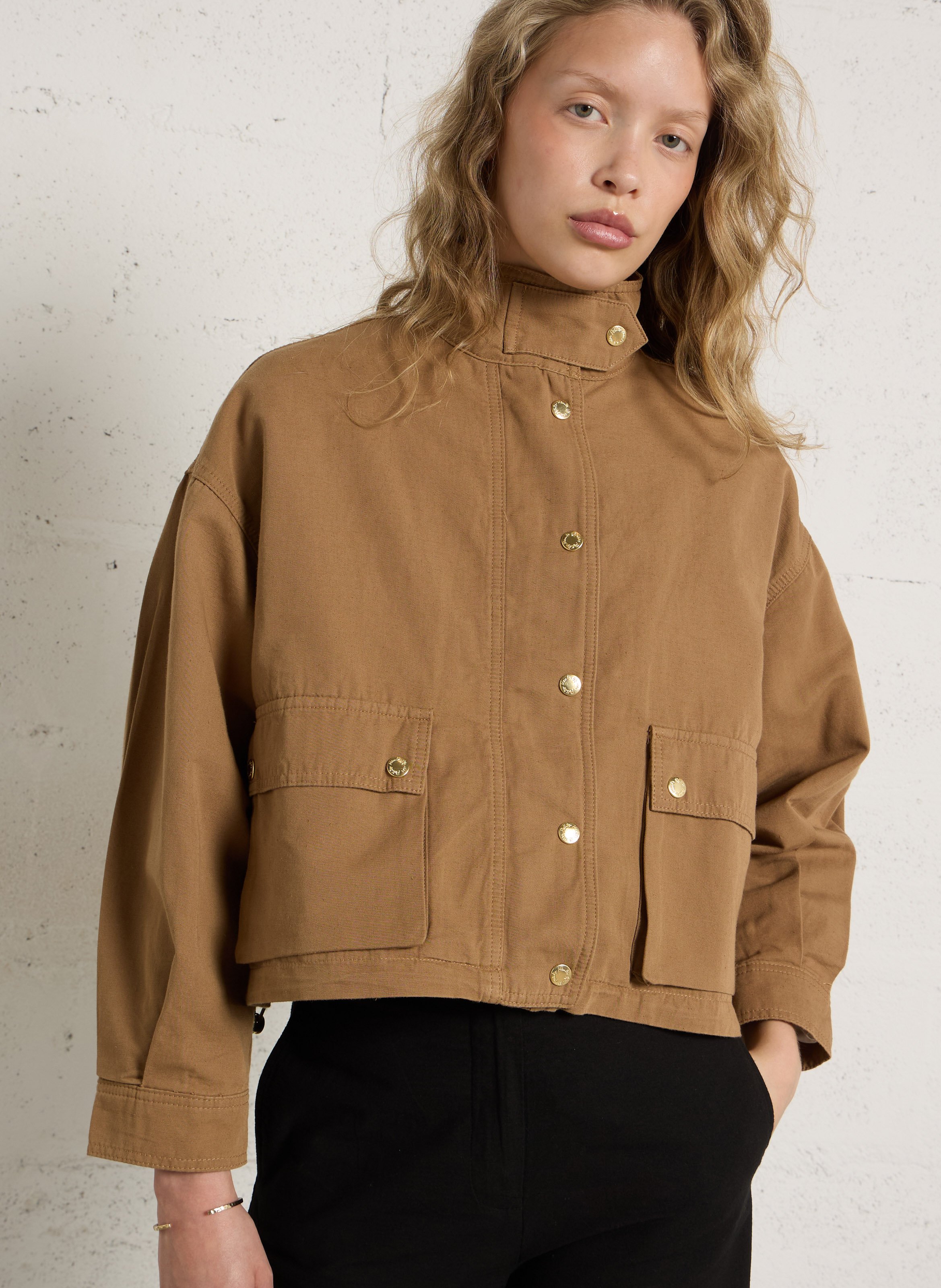 Oversized high-neck cotton blend jacket DES PETITS HAUTS Brown