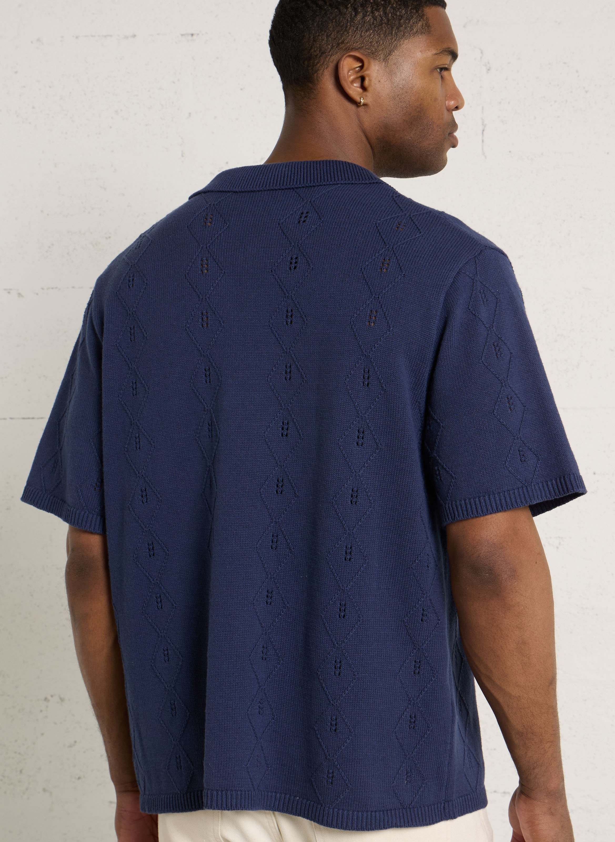 Pull col polo en coton SOLID Bleu