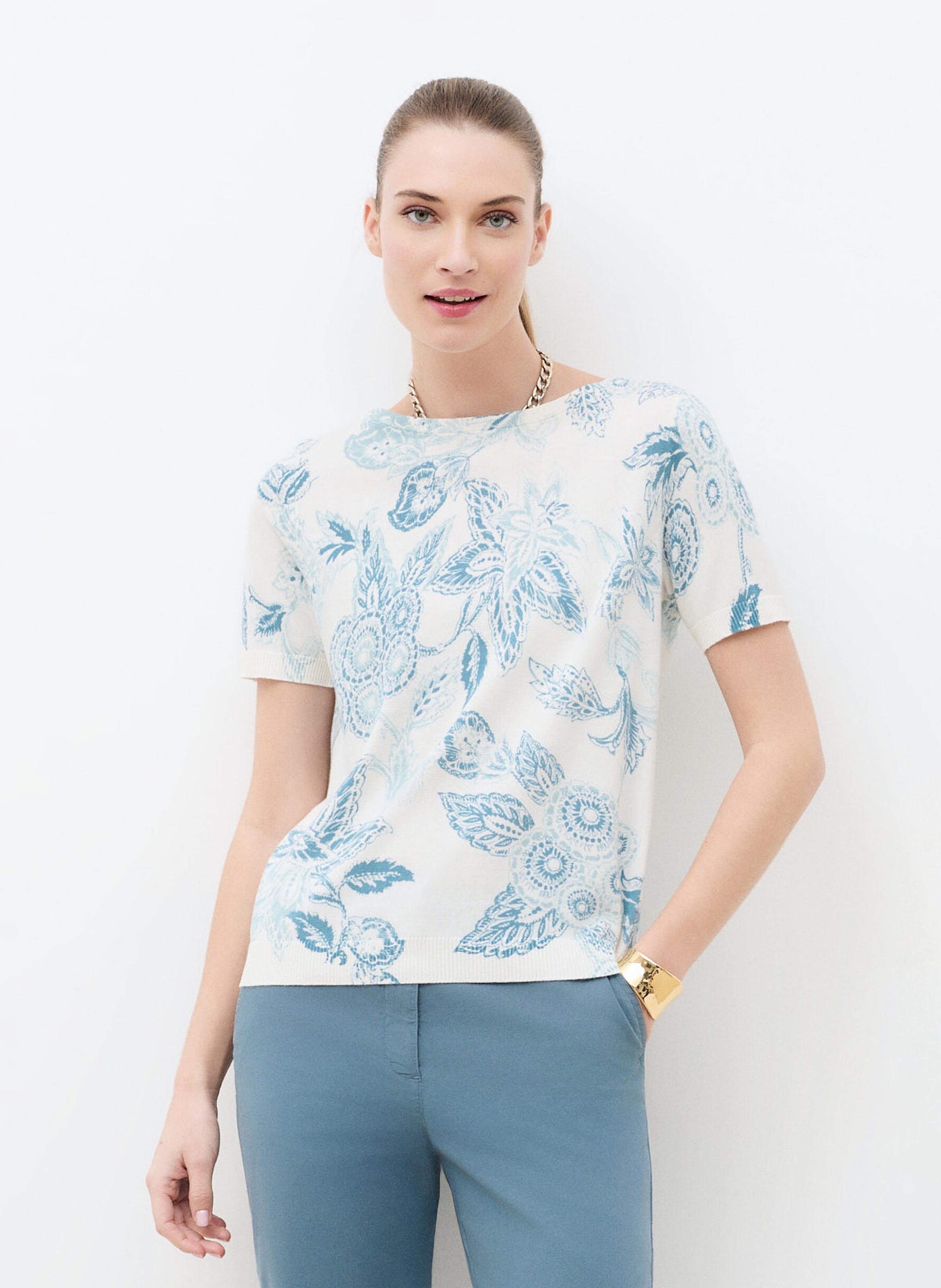 Short-sleeved printed cotton sweater CAROLL Beige