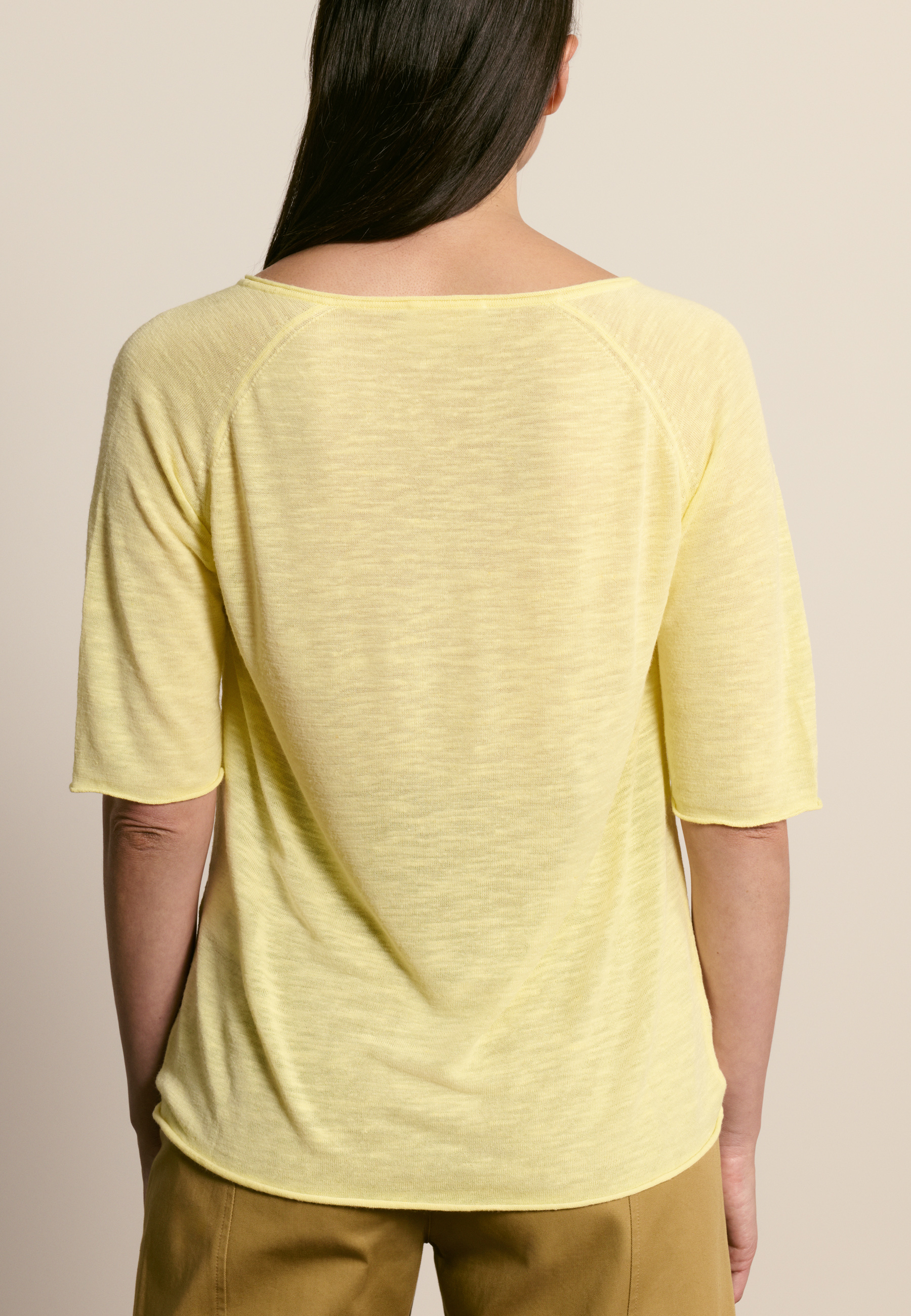 T-shirt col v en lin flammé MAISON MONTAGUT Jaune