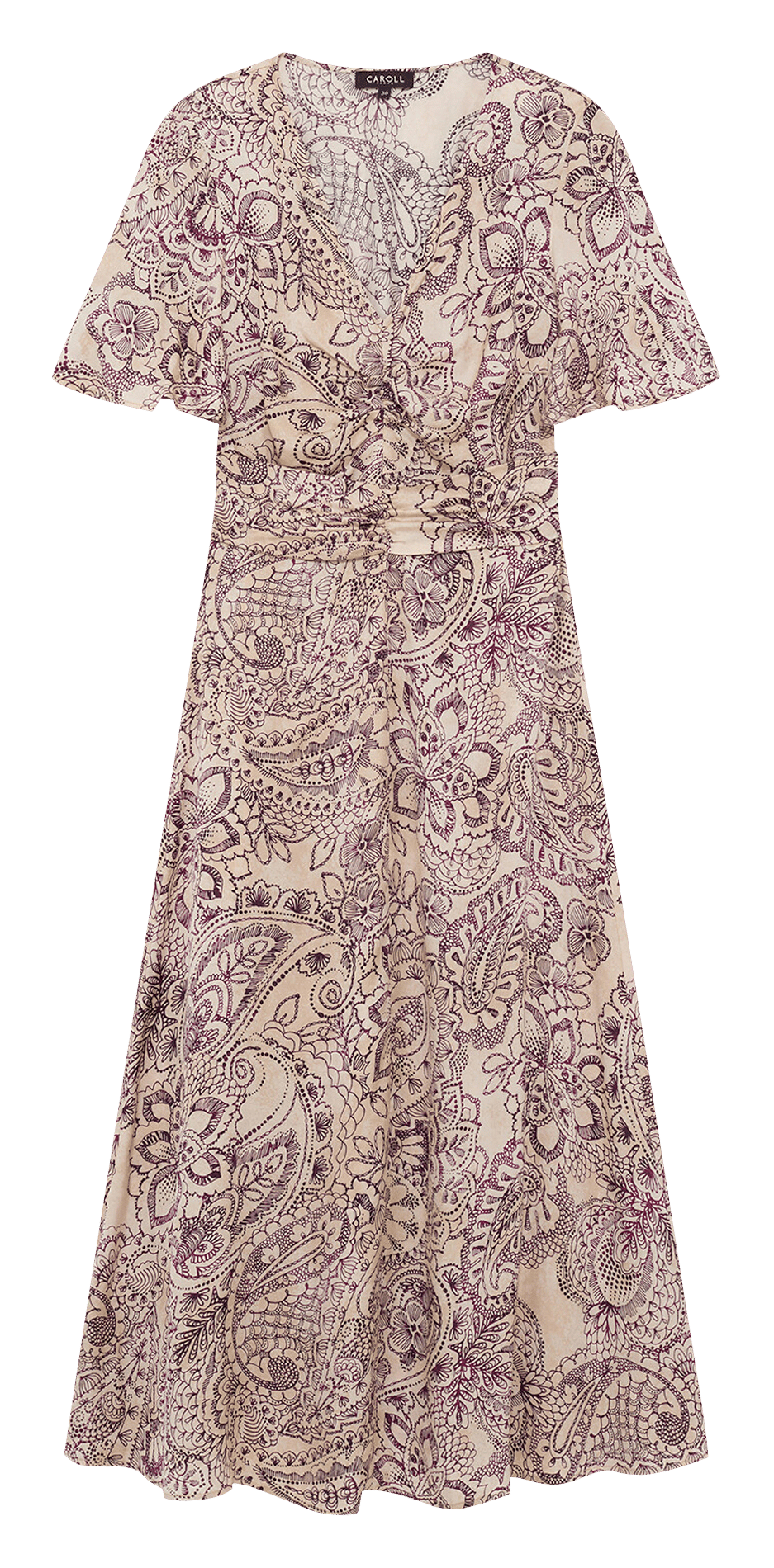 Robe midi col V imprimée CAROLL Beige