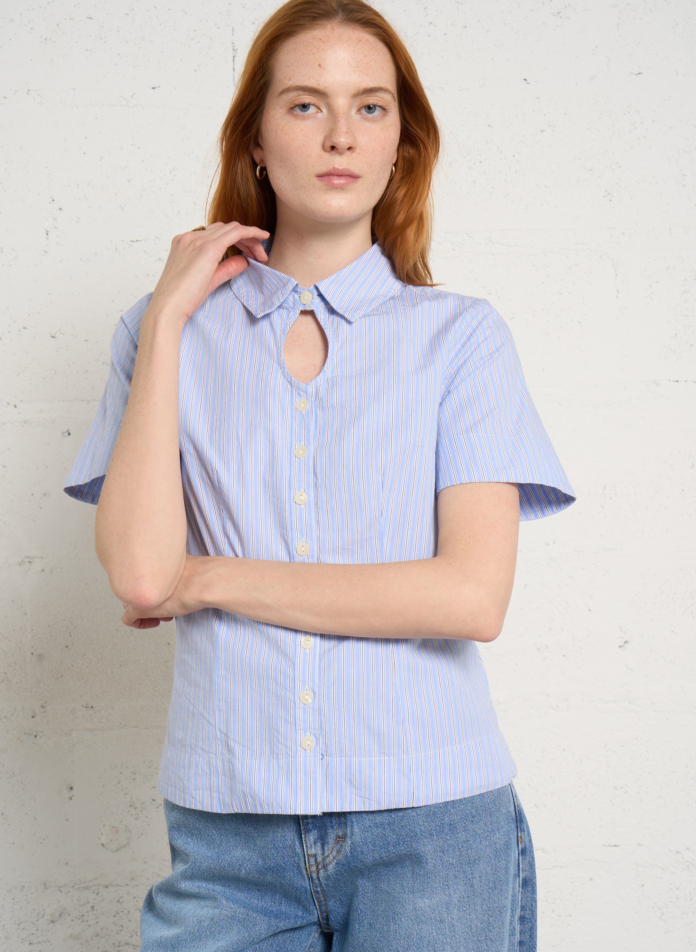 Wijdvallende biologisch katoenen blouse DAMSON MADDER Blauw