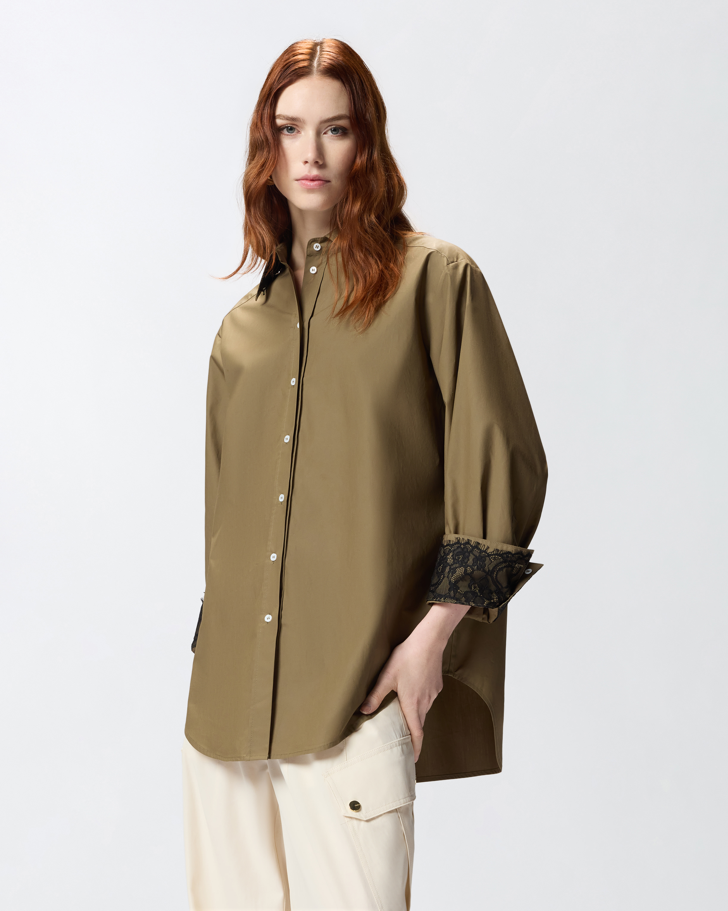 Poplin shirt with lace details PINKO Green