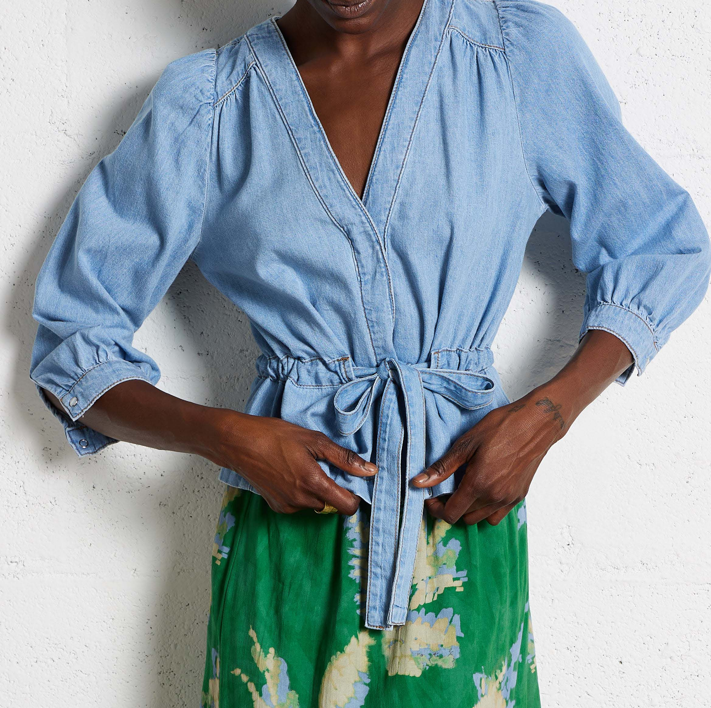 Top col V droit en coton BA&SH Bleu