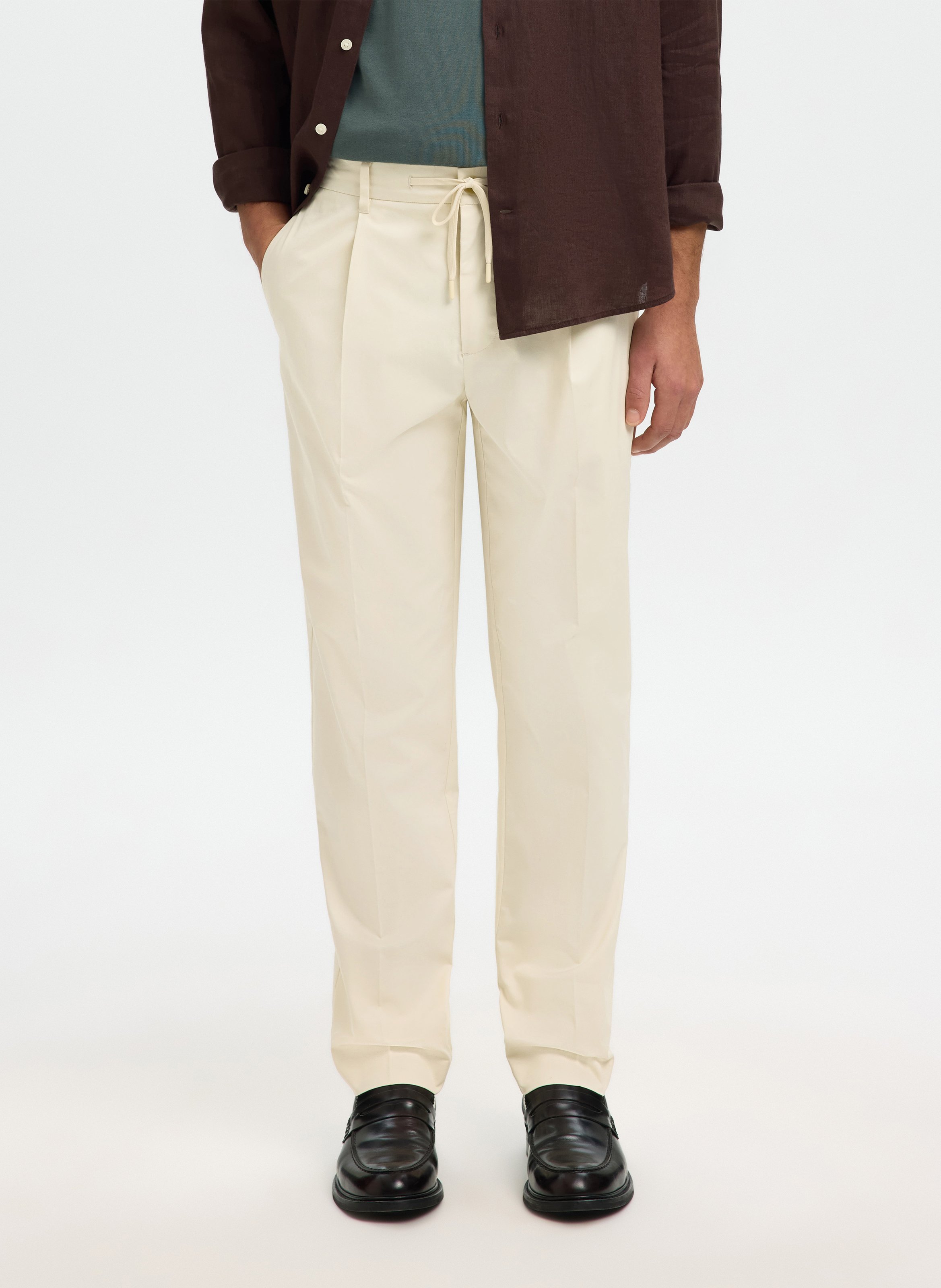 Straight-leg organic cotton-blend pants SELECTED Beige