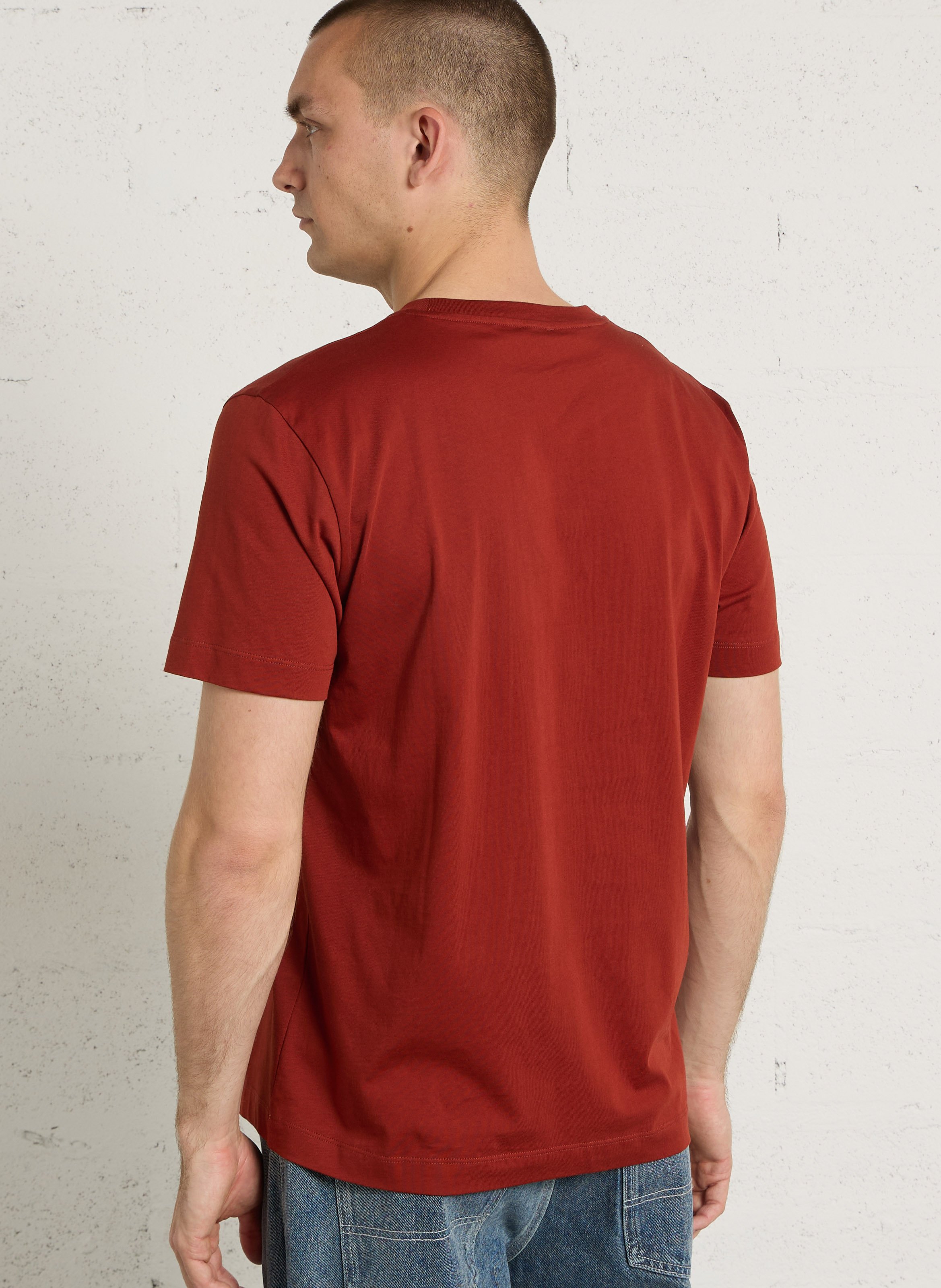 Tee-shirt droit col rond en coton bio AU PRINTEMPS PARIS Marron
