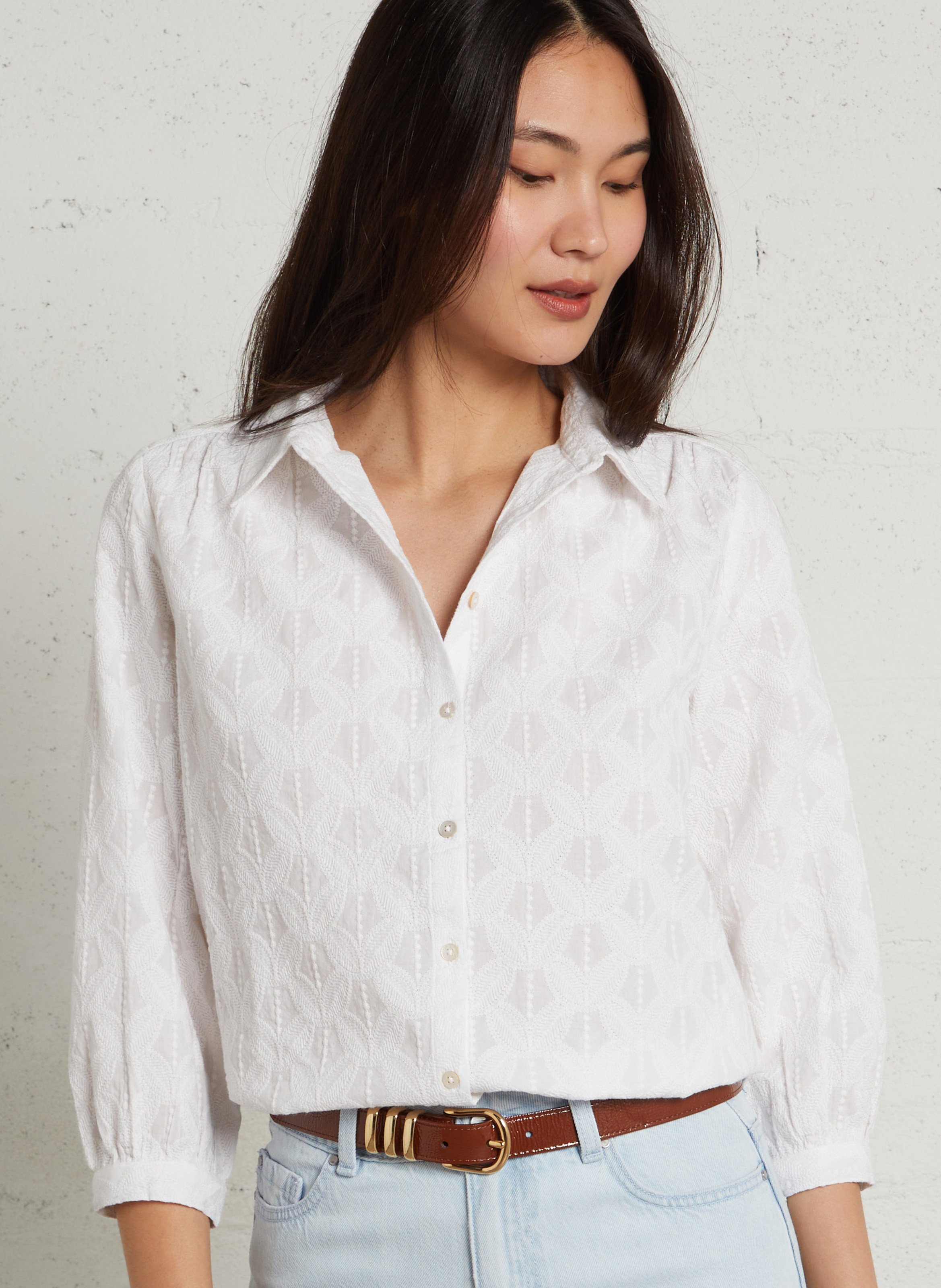 Chemise brodée col classique MAISON 123 Blanc