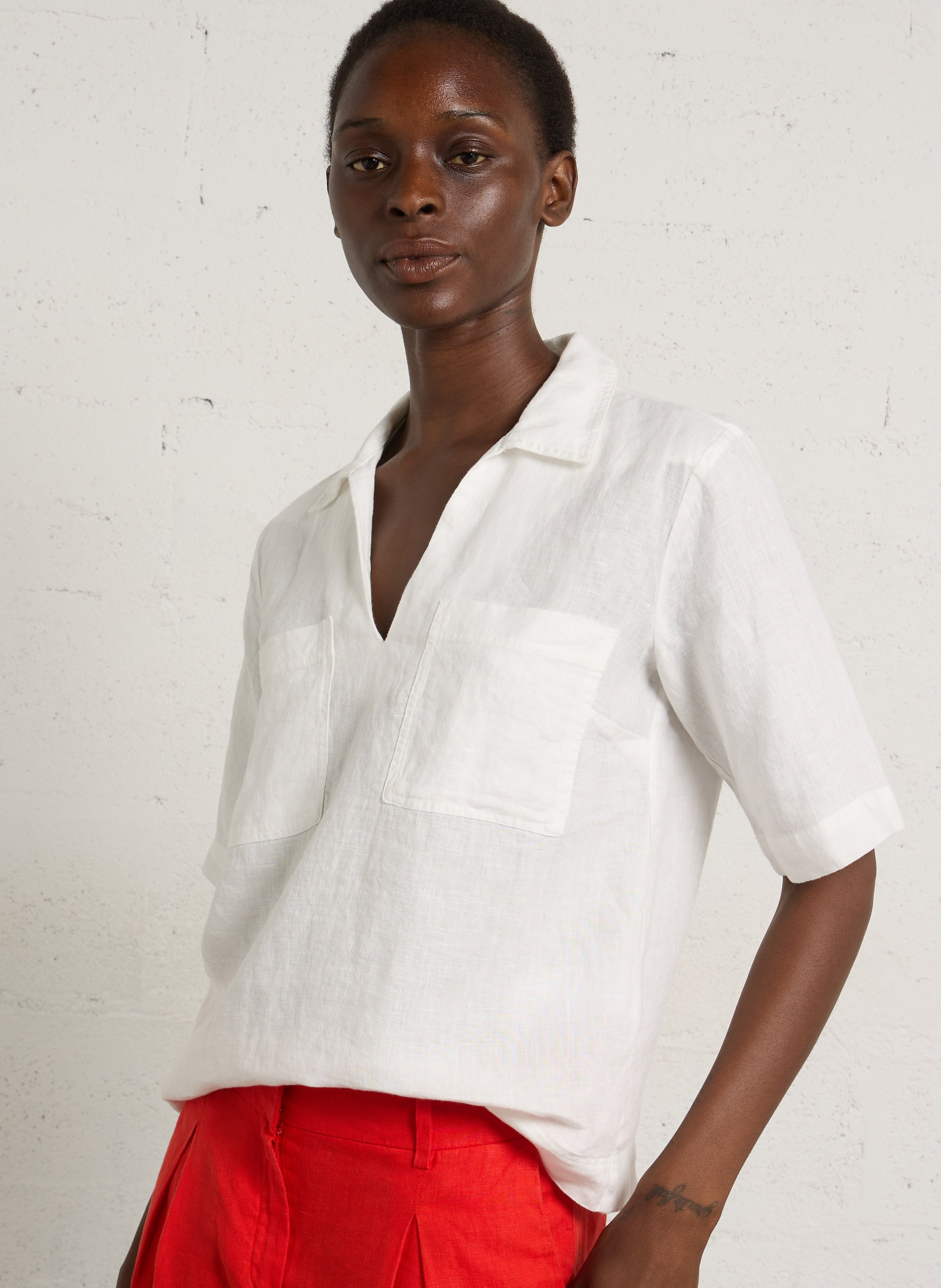 Blouse met overhemdkraag van linnen MAISON 123 Beige