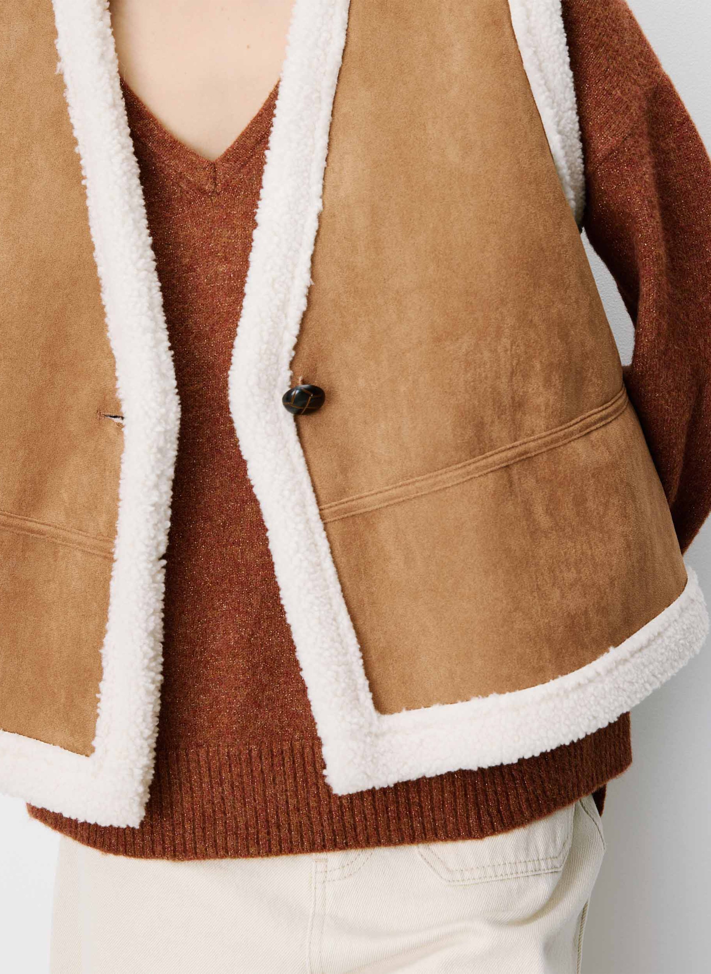 Short straight V-neck jacket GRACE ET MILA Brown