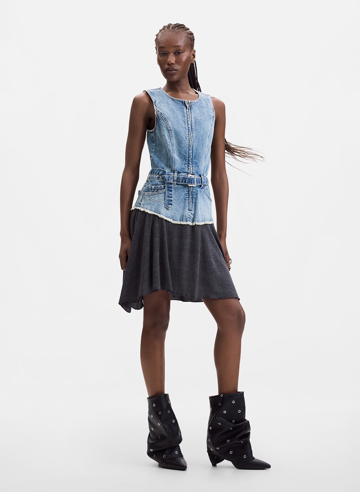 Short round-neck cotton-blend dress DESIGUAL Blue
